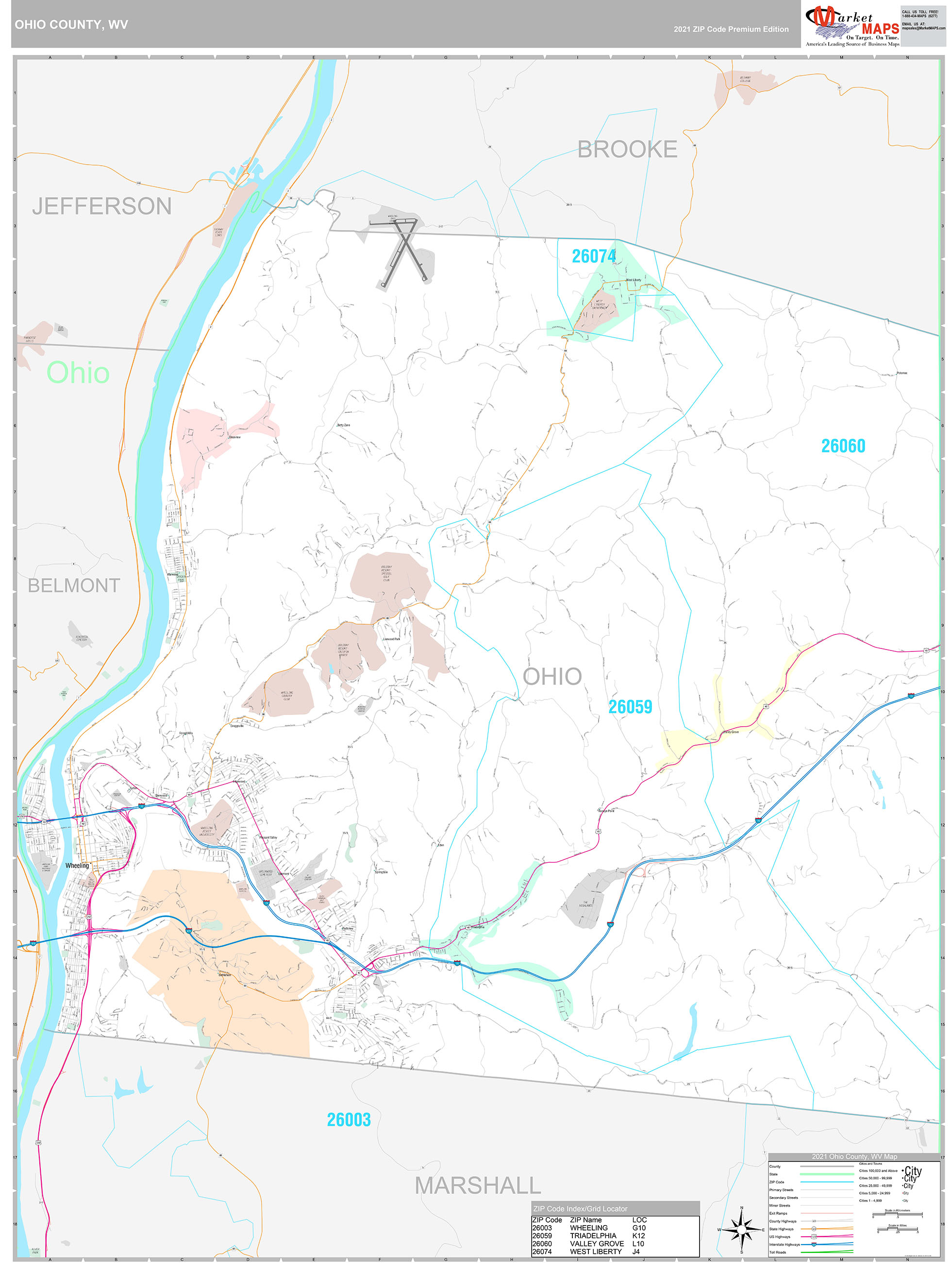 Ohio County, WV Wall Map Premium Style by MarketMAPS