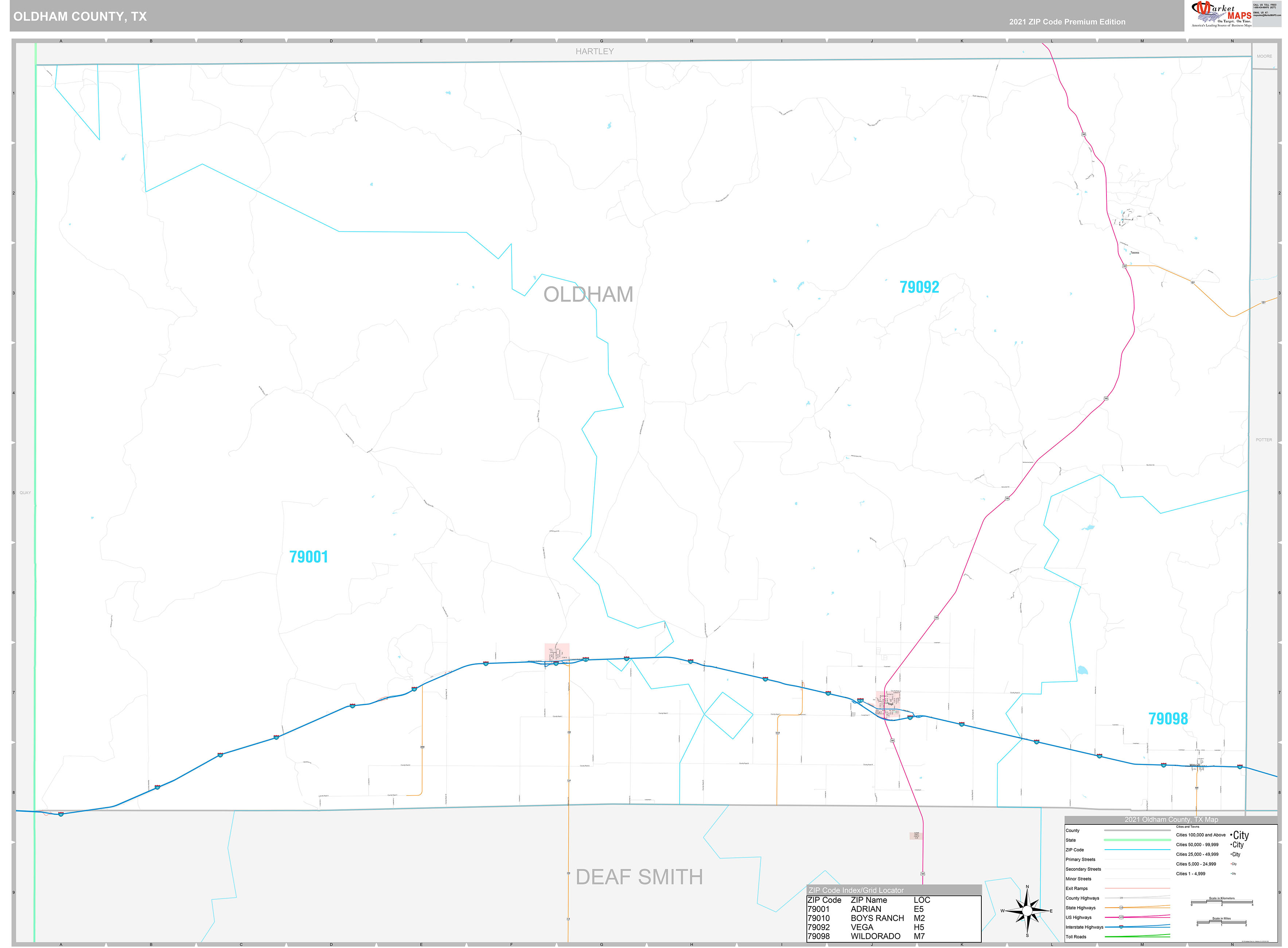 Oldham County, TX Wall Map Premium Style by MarketMAPS