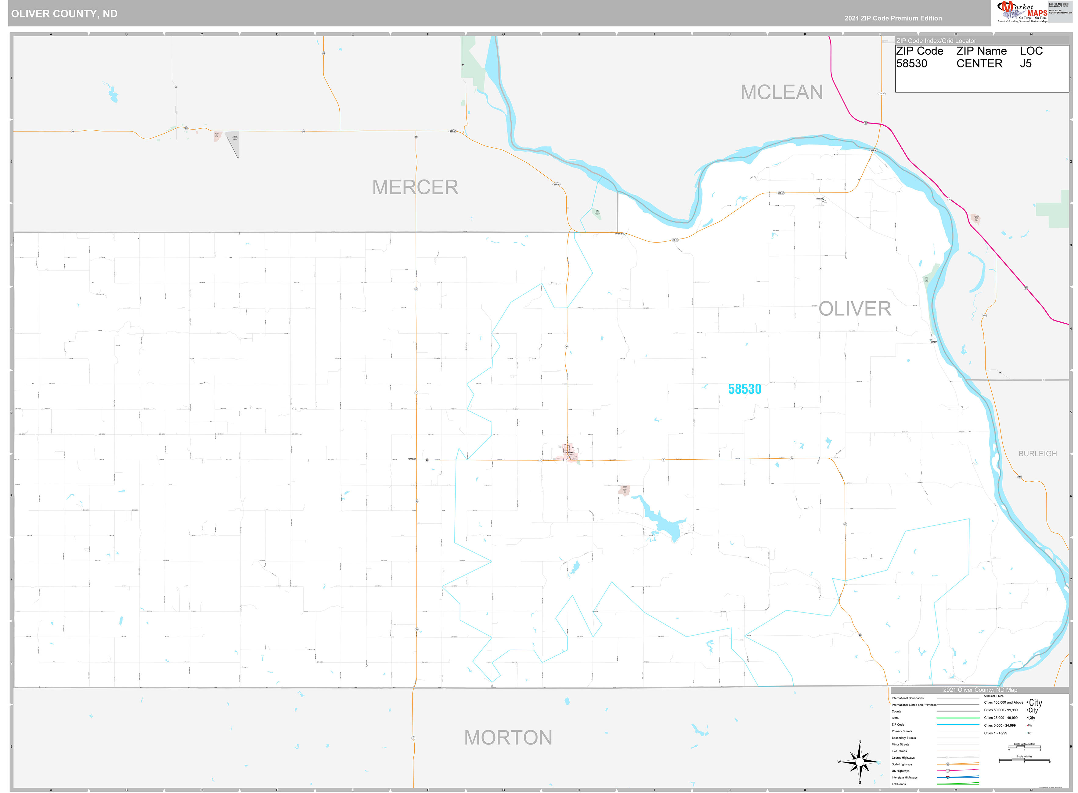 Oliver County, ND Wall Map Premium Style by MarketMAPS MapSales