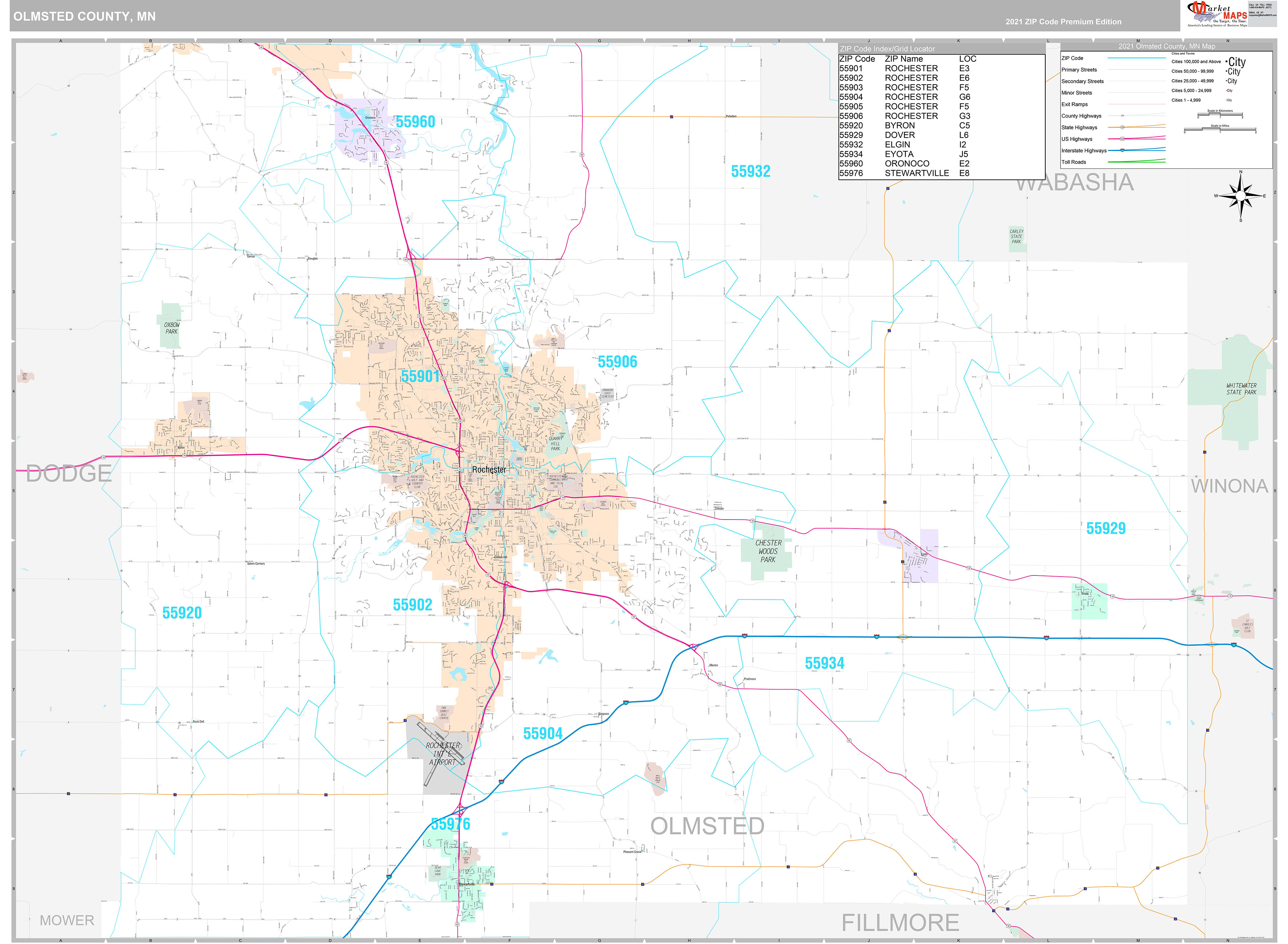 Olmsted County, MN Wall Map Premium Style by MarketMAPS MapSales