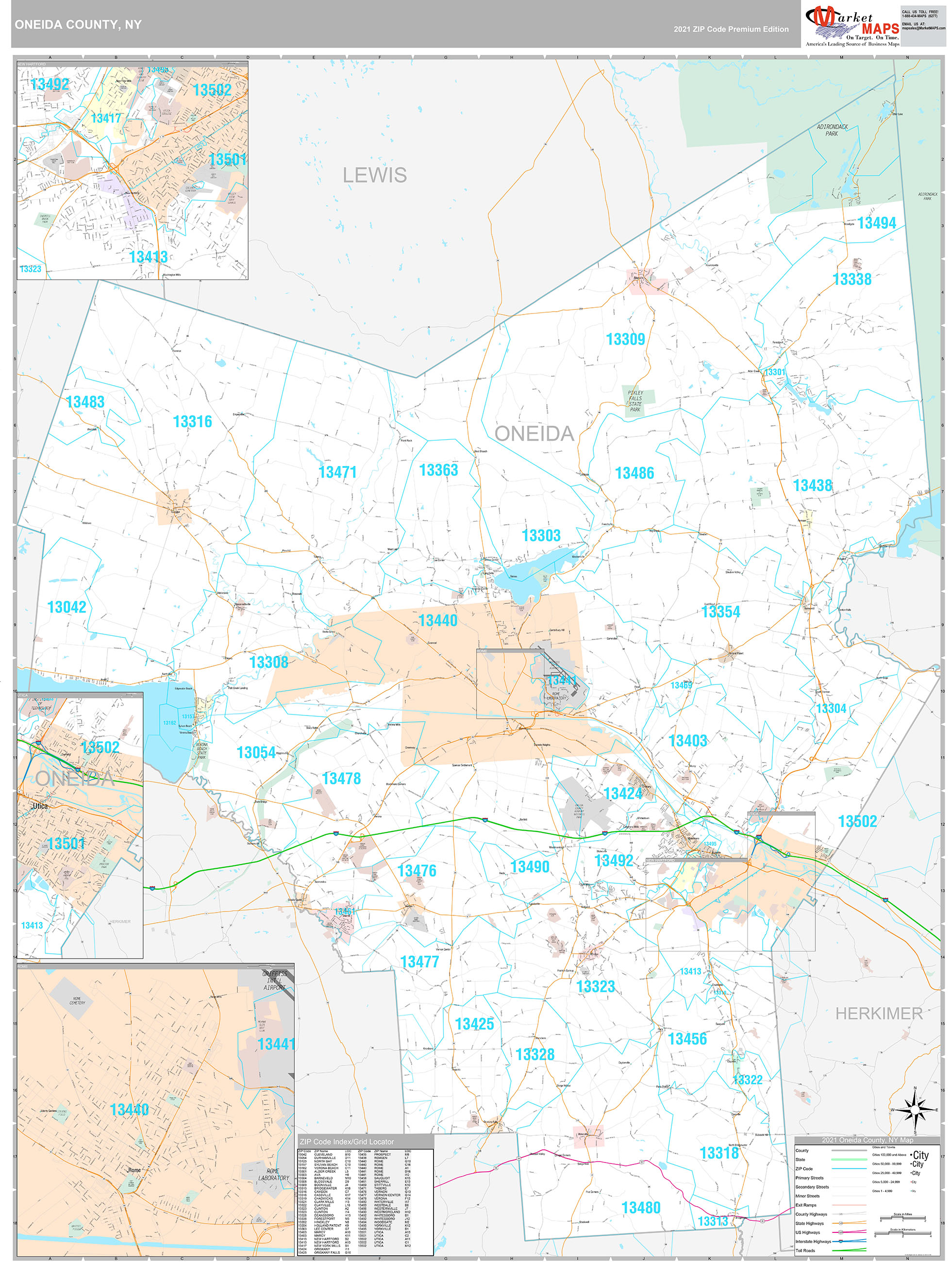 Oneida County, NY Wall Map Premium Style by MarketMAPS MapSales
