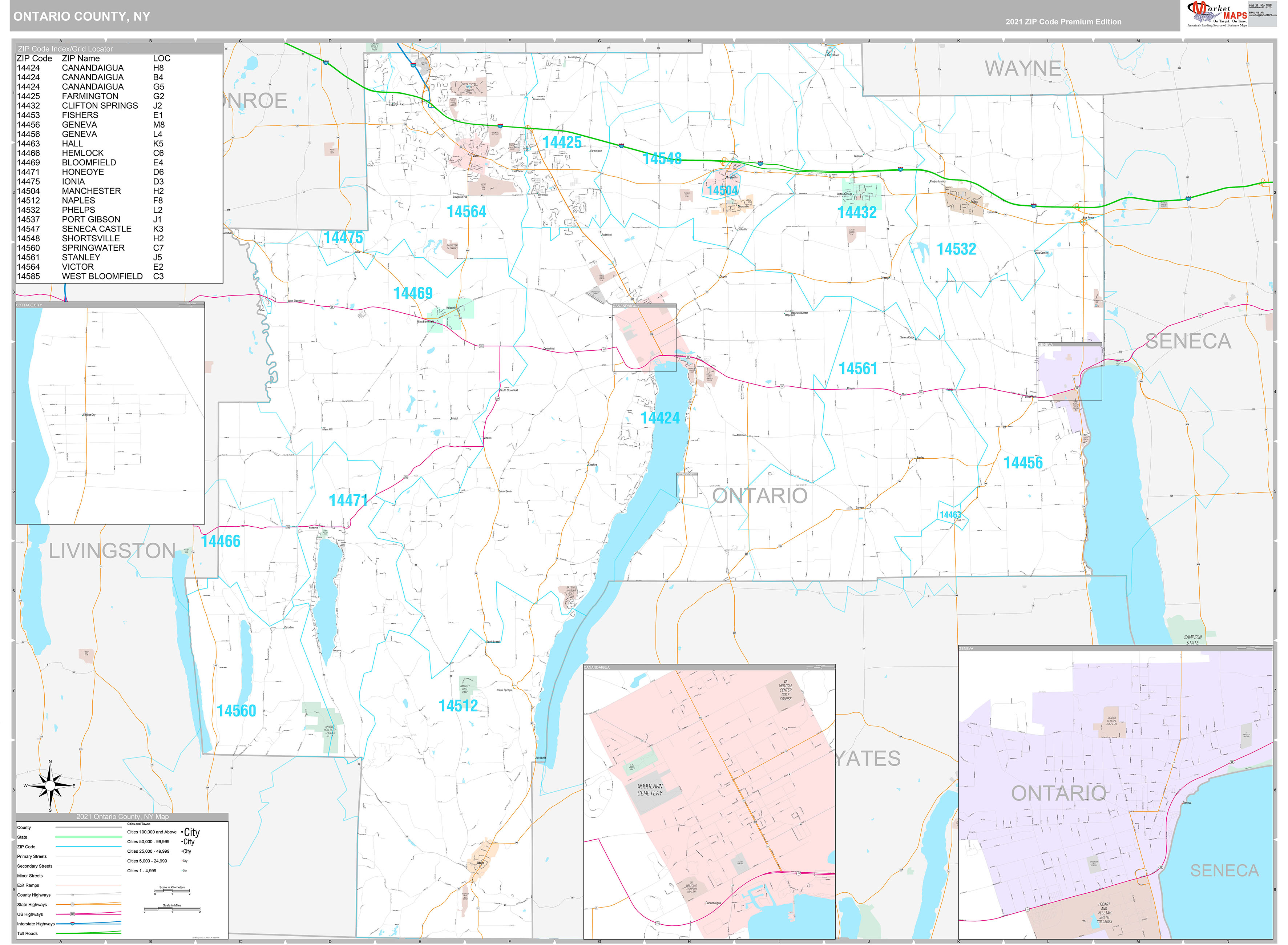 Ontario County, NY Wall Map Premium Style by MarketMAPS