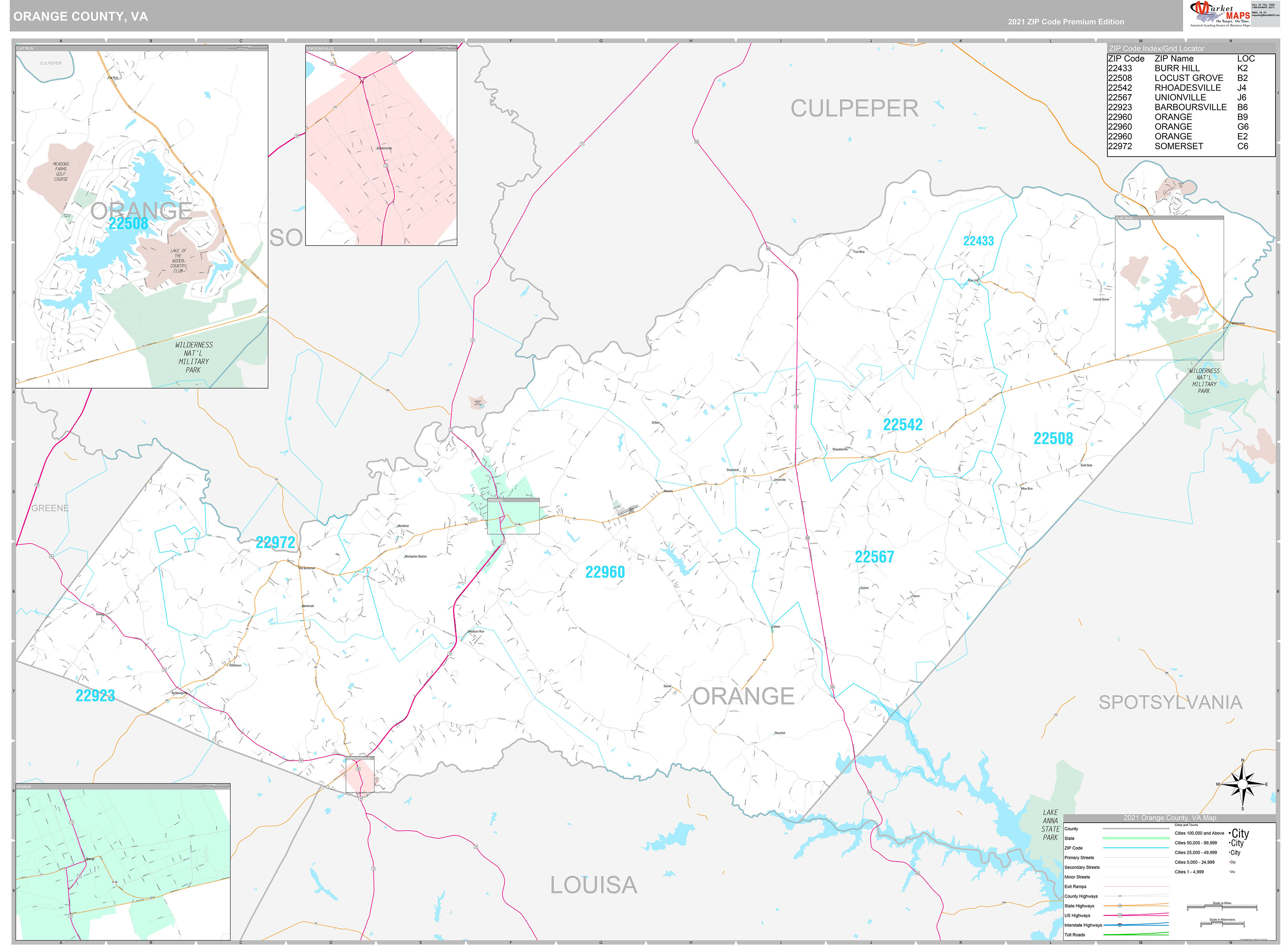 Orange County, VA Wall Map Premium Style by MarketMAPS