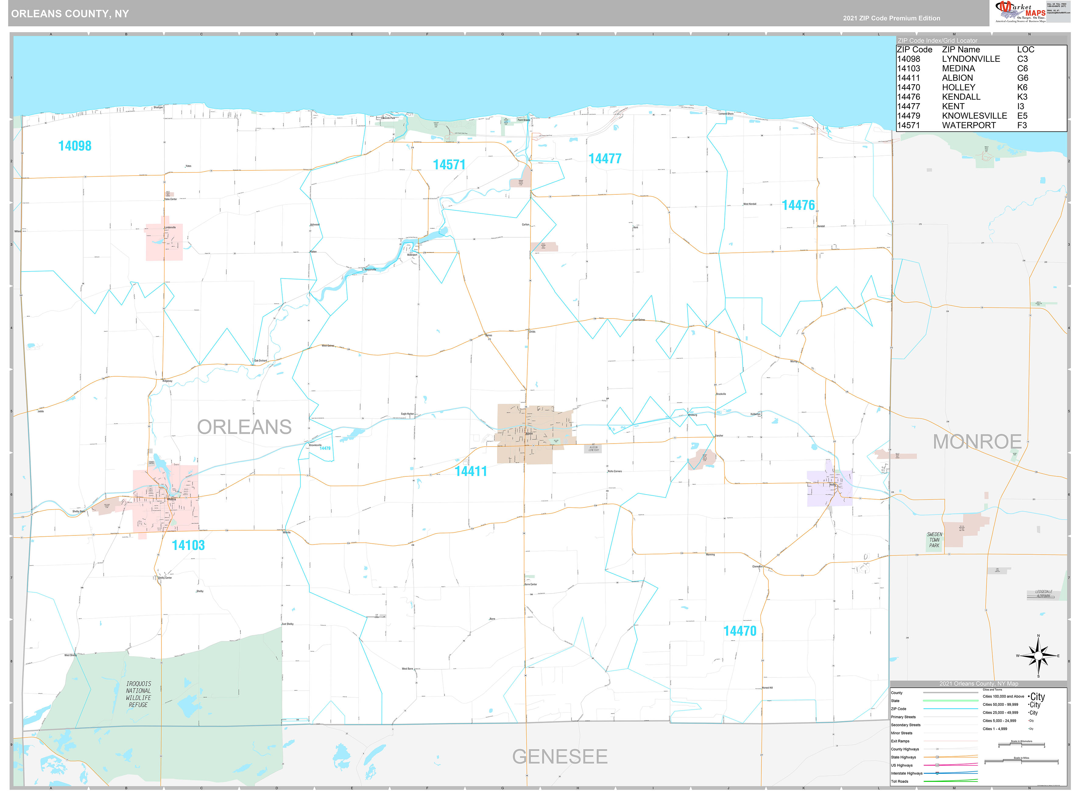 Orleans County, NY Wall Map Premium Style by MarketMAPS