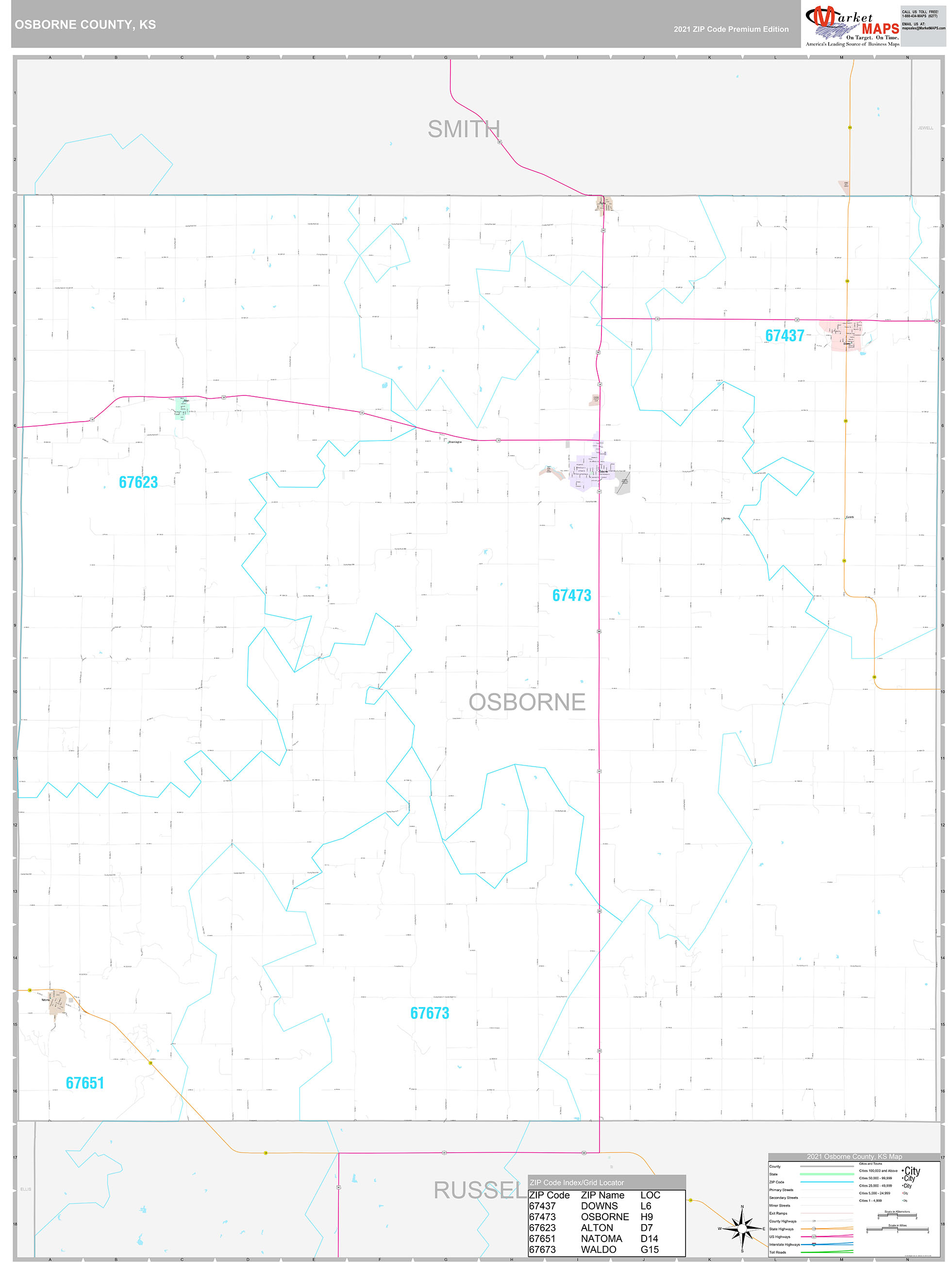 Osborne County, KS Wall Map Premium Style by MarketMAPS