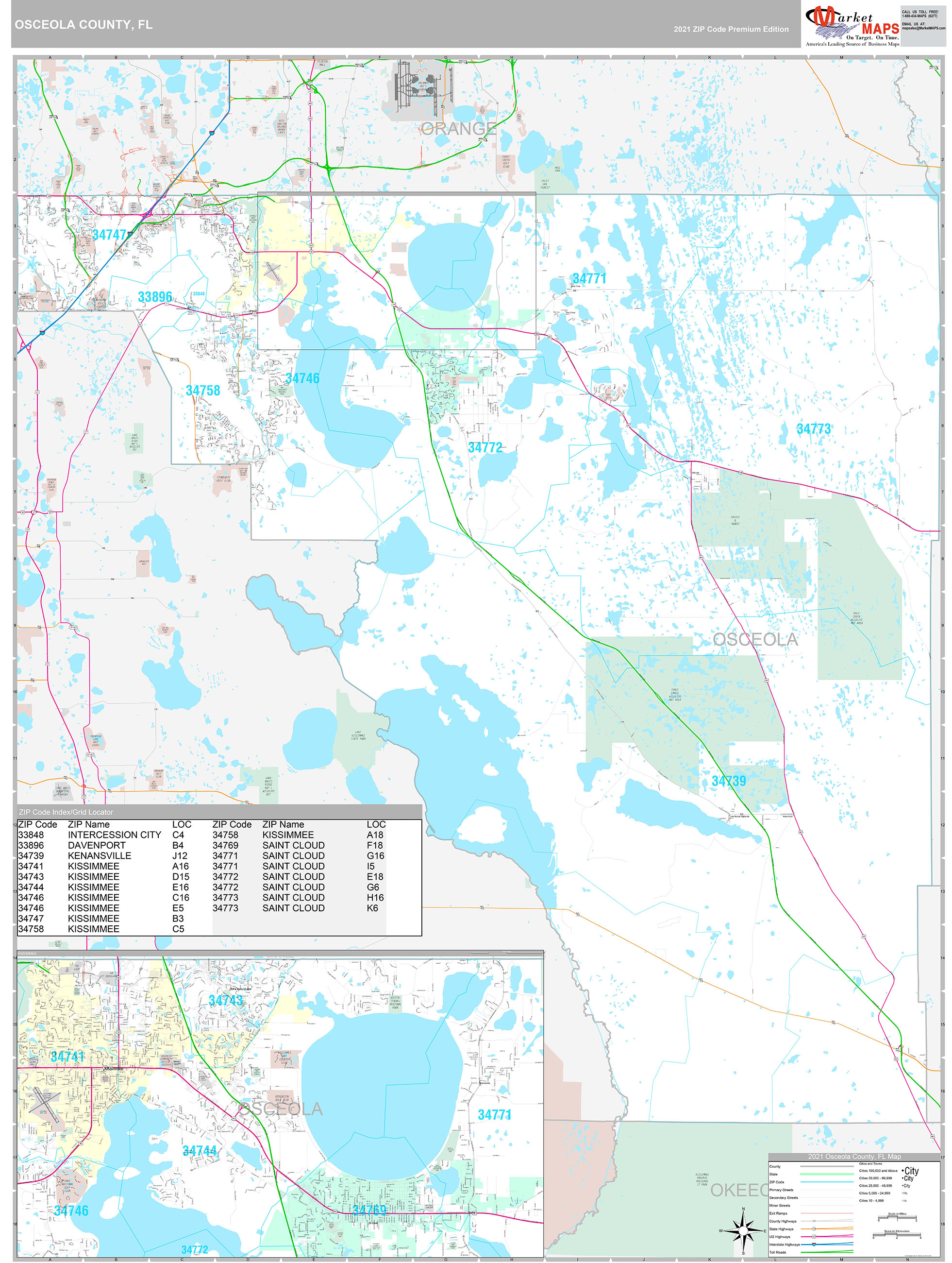 Osceola County, FL Wall Map Premium Style by MarketMAPS MapSales