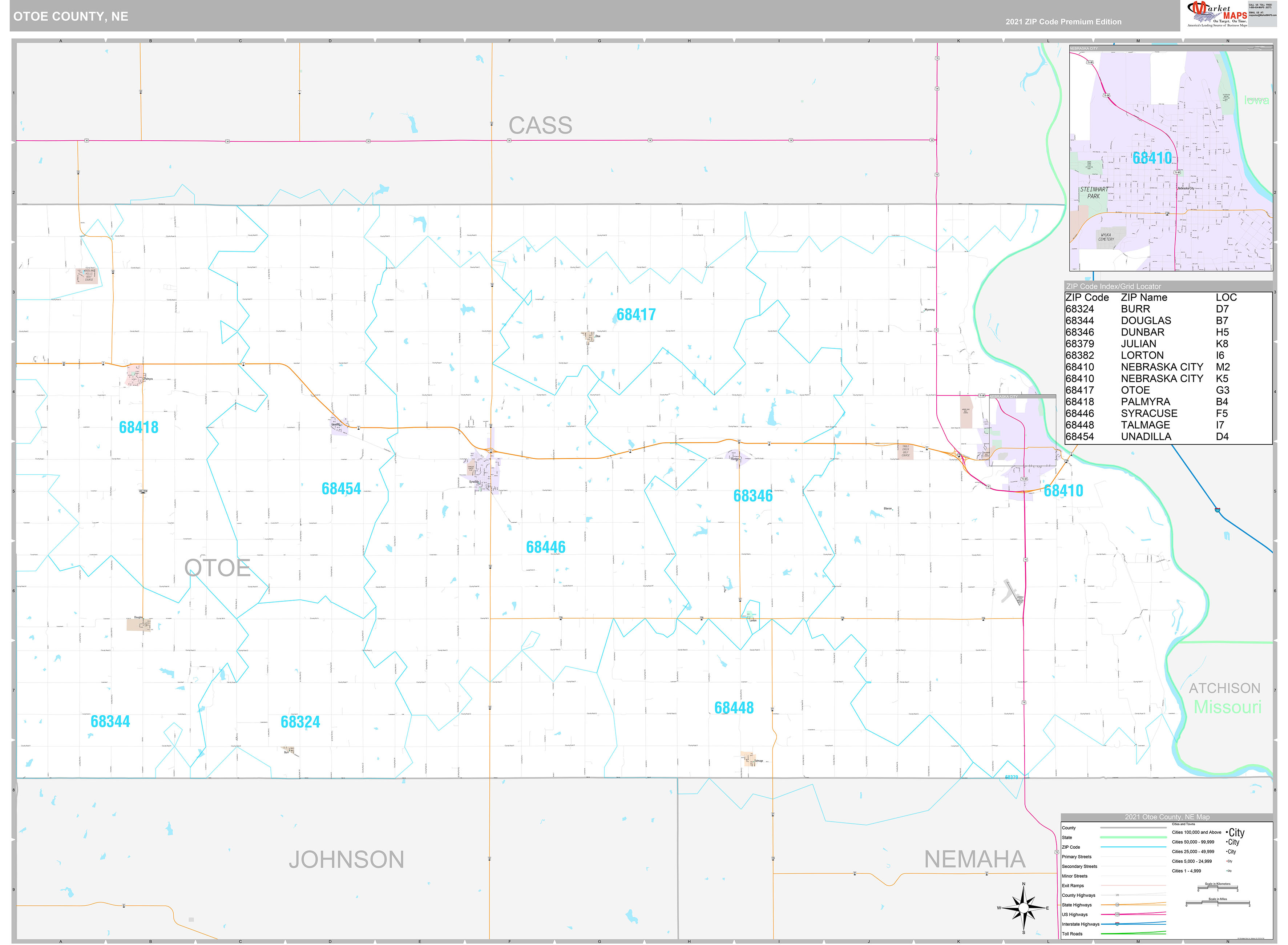 Otoe County, NE Wall Map Premium Style by MarketMAPS
