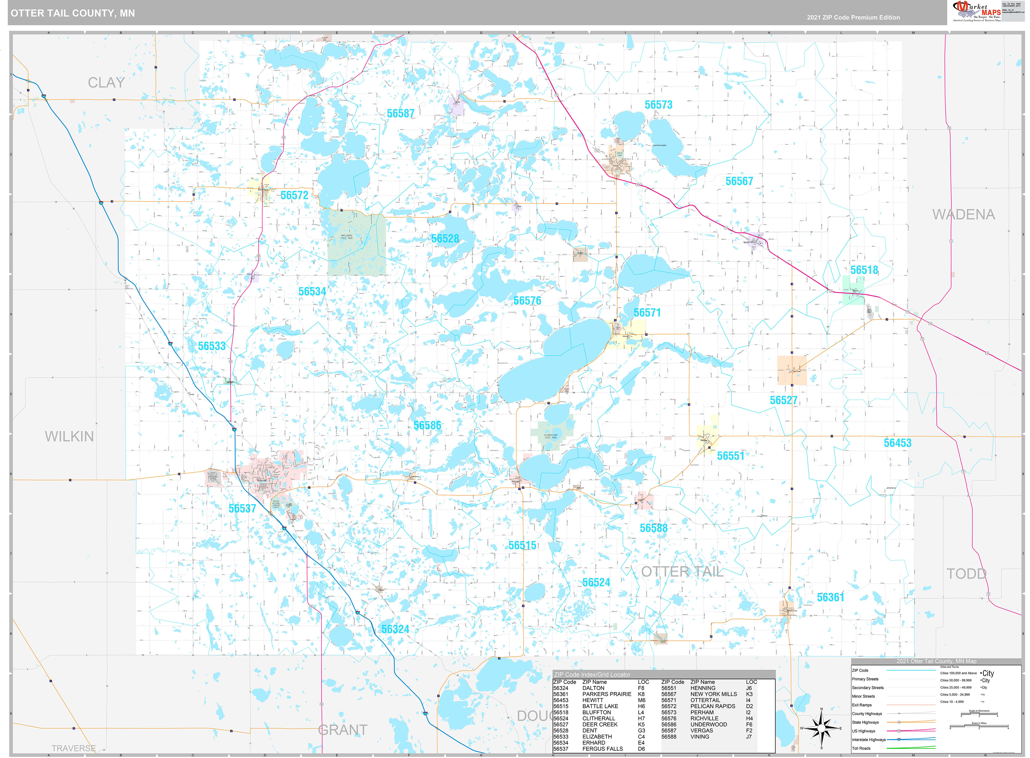 Otter Tail County, MN Wall Map Premium Style by MarketMAPS