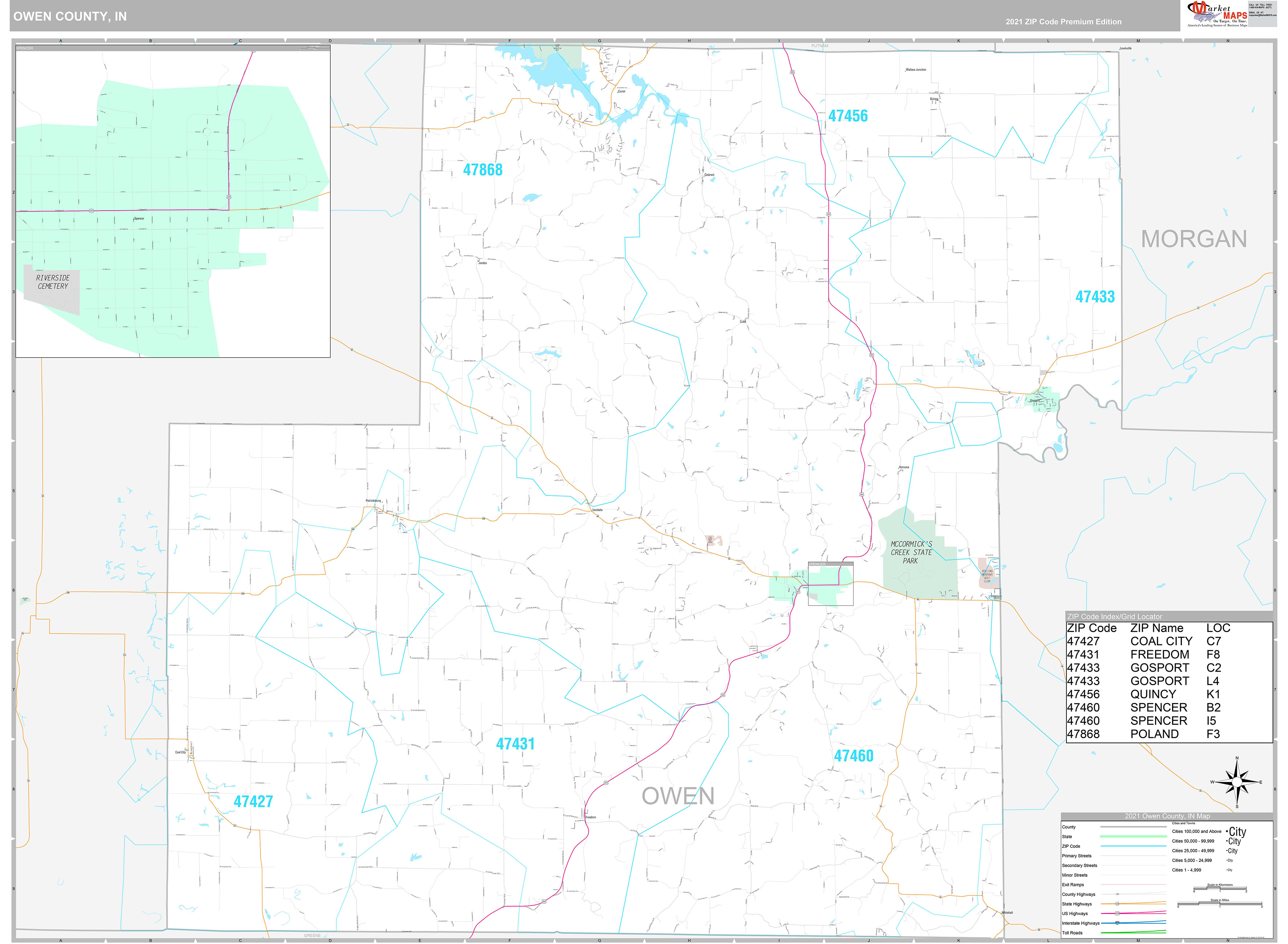 Owen County, IN Wall Map Premium Style by MarketMAPS