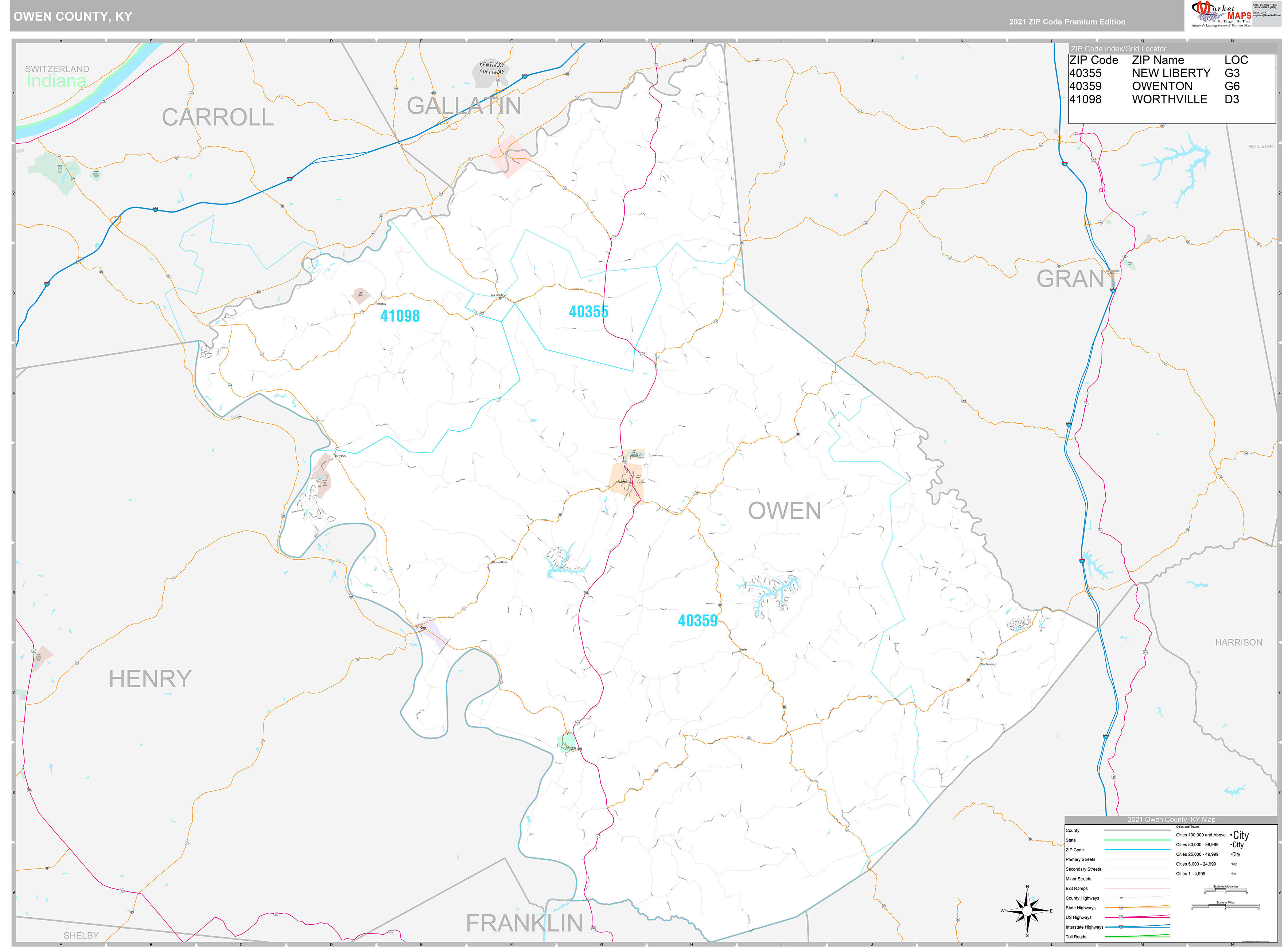 Owen County, KY Wall Map Premium Style by MarketMAPS