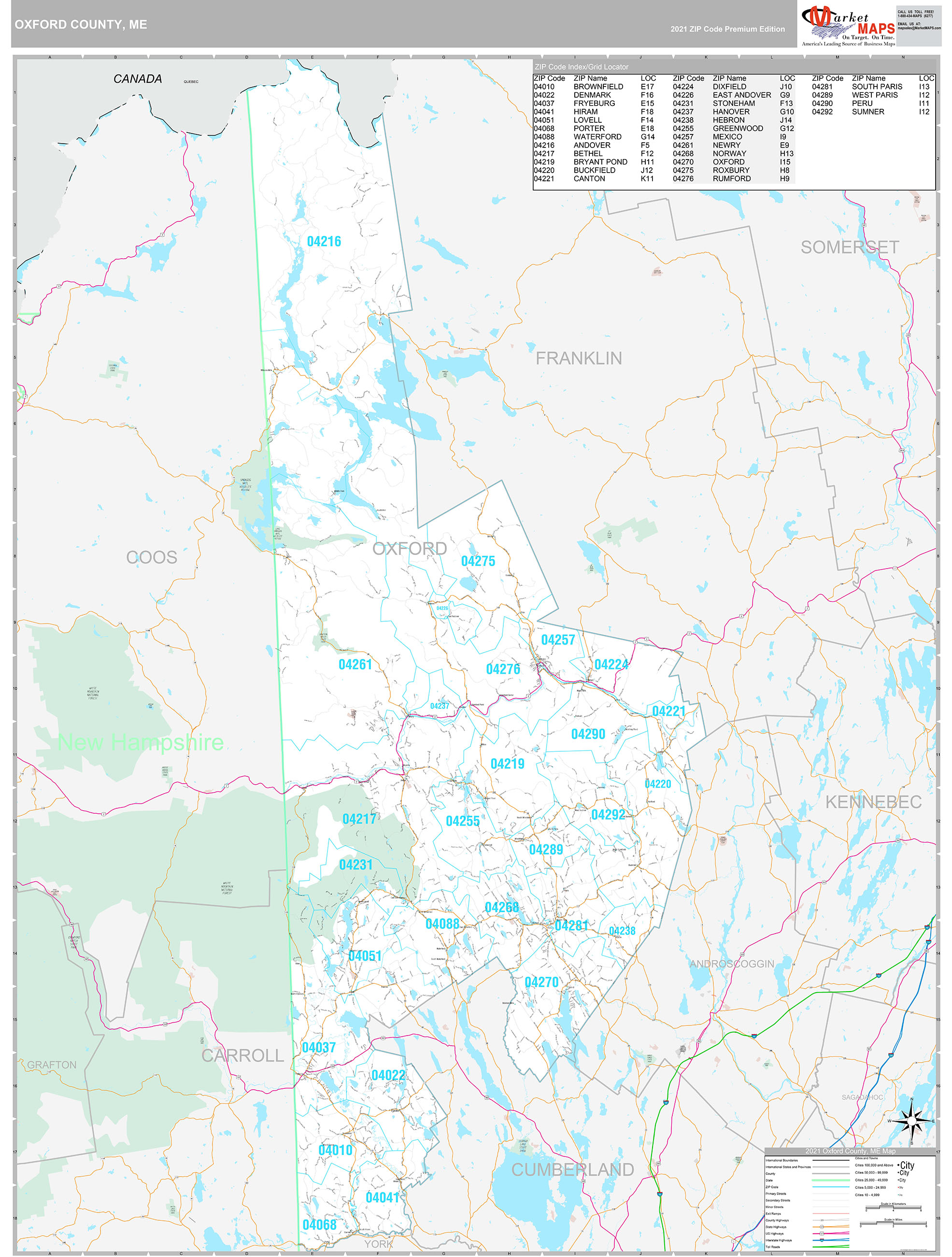 Oxford County, ME Wall Map Premium Style by MarketMAPS MapSales