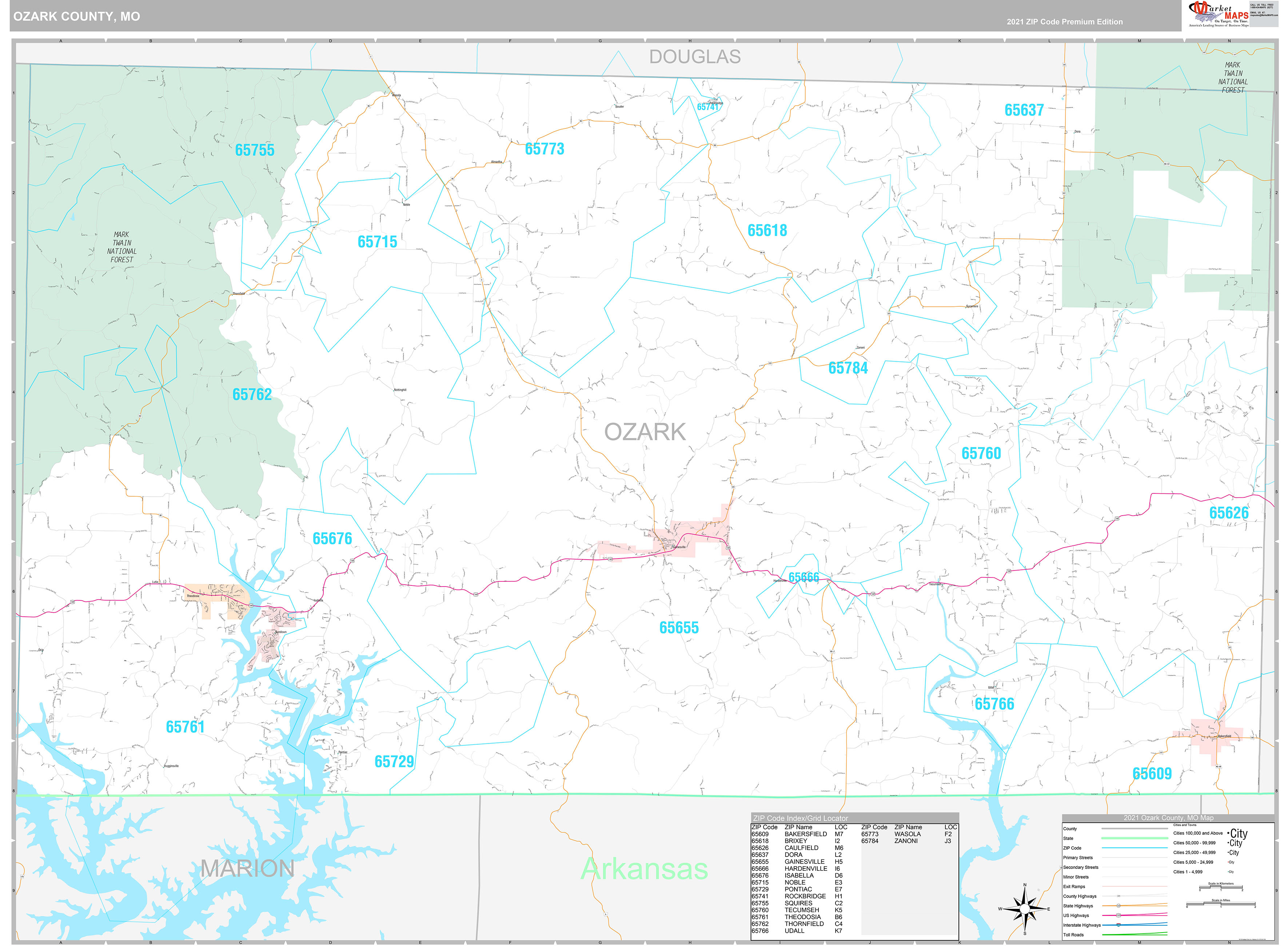 Ozark County, MO Wall Map Premium Style by MarketMAPS MapSales