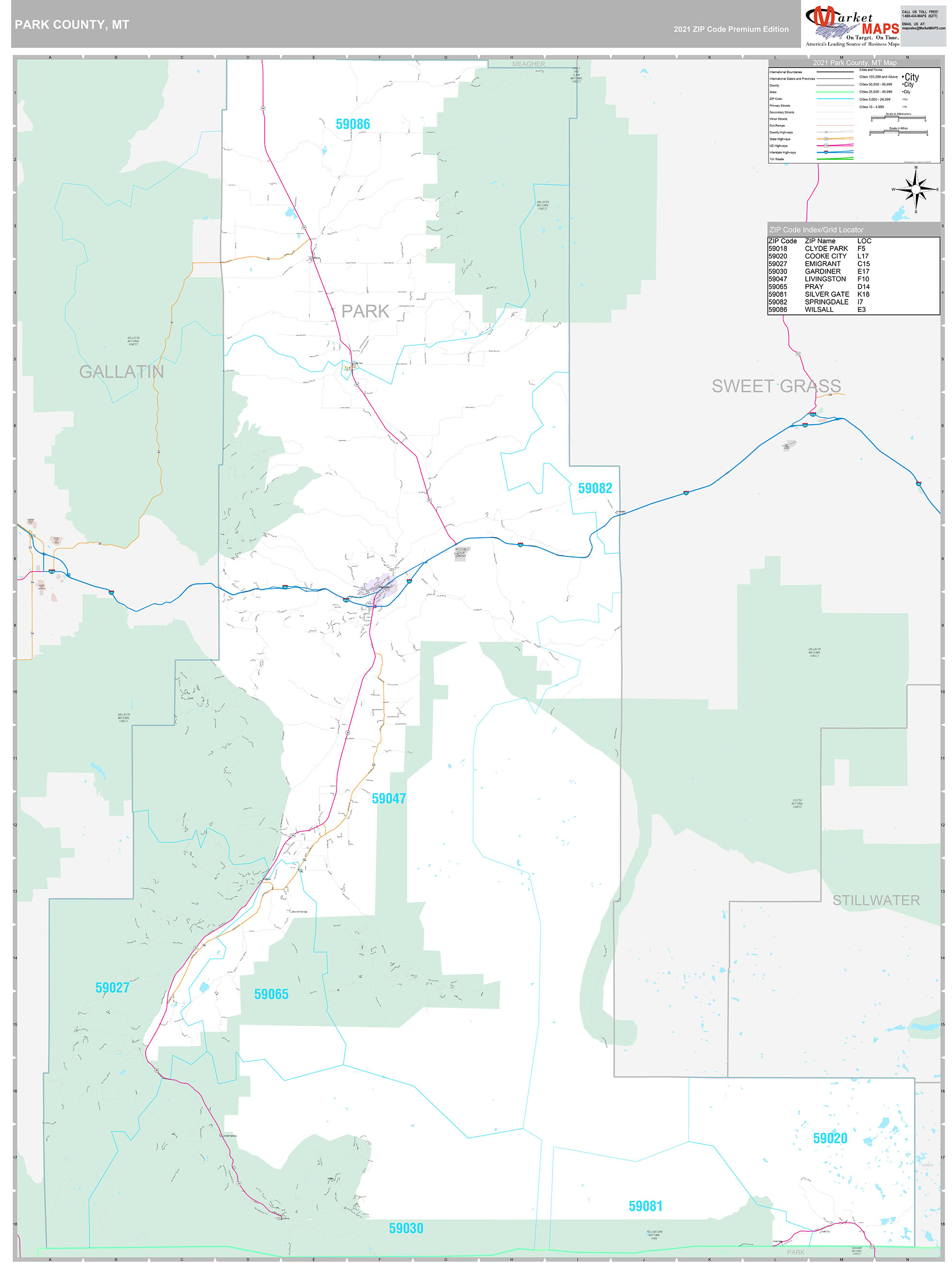 Park County, MT Wall Map Premium Style by MarketMAPS