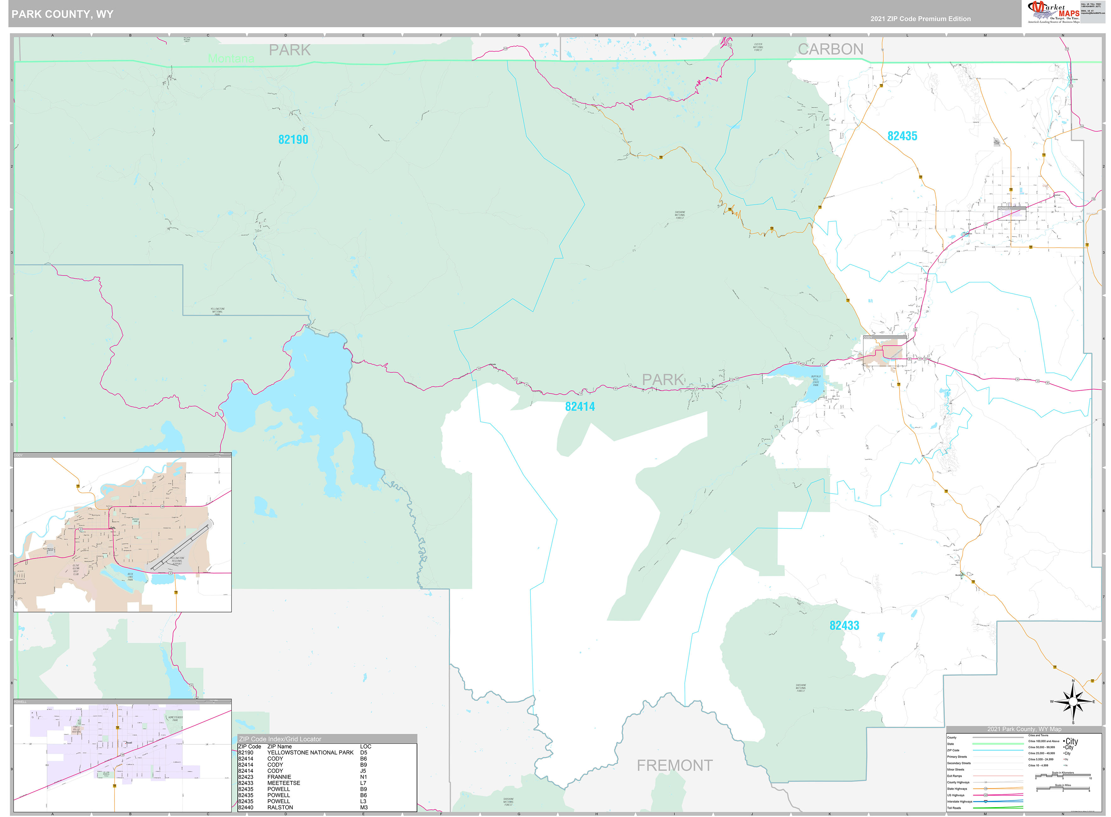 Park County, WY Wall Map Premium Style by MarketMAPS