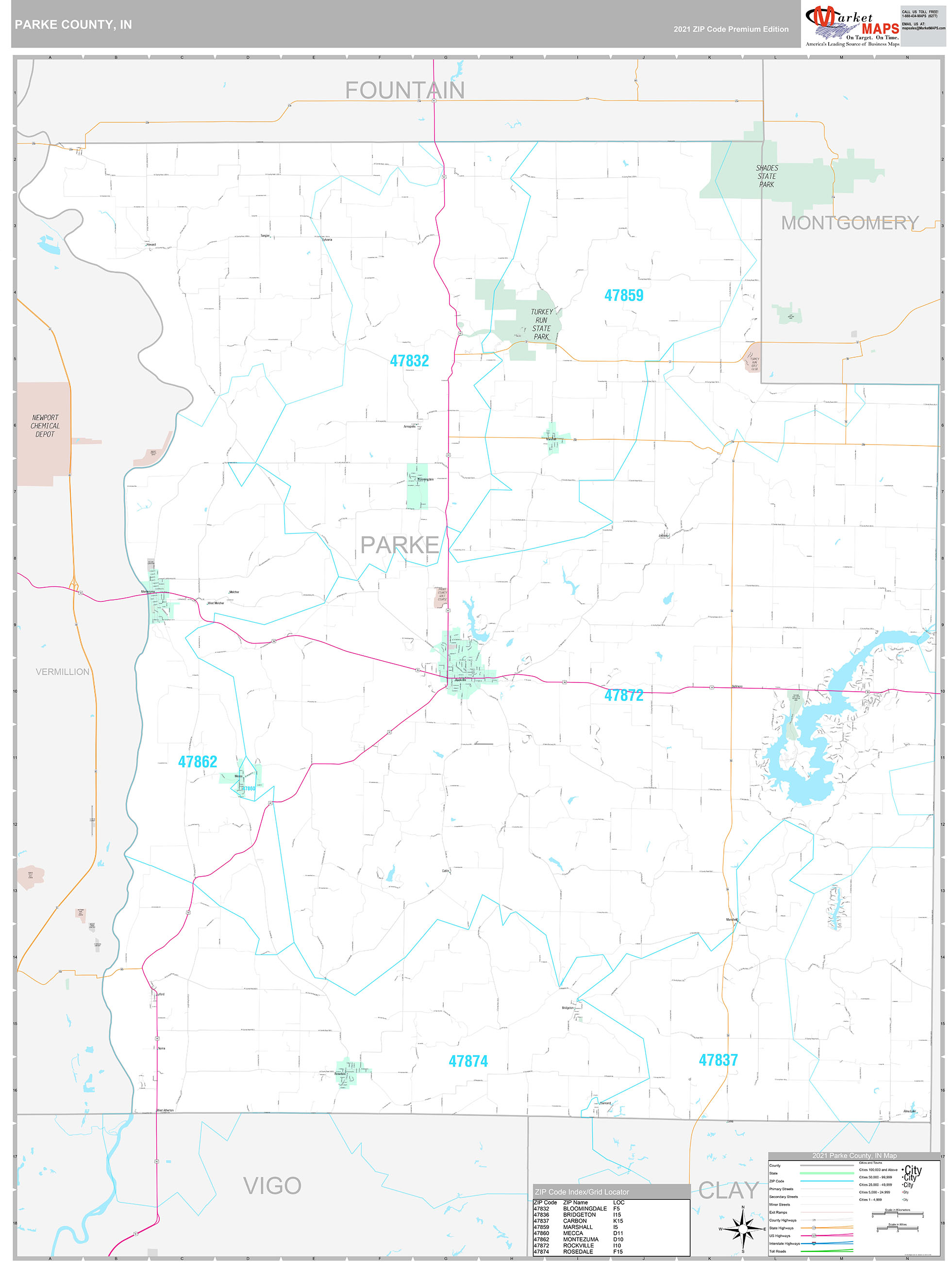 Parke County, IN Wall Map Premium Style by MarketMAPS MapSales