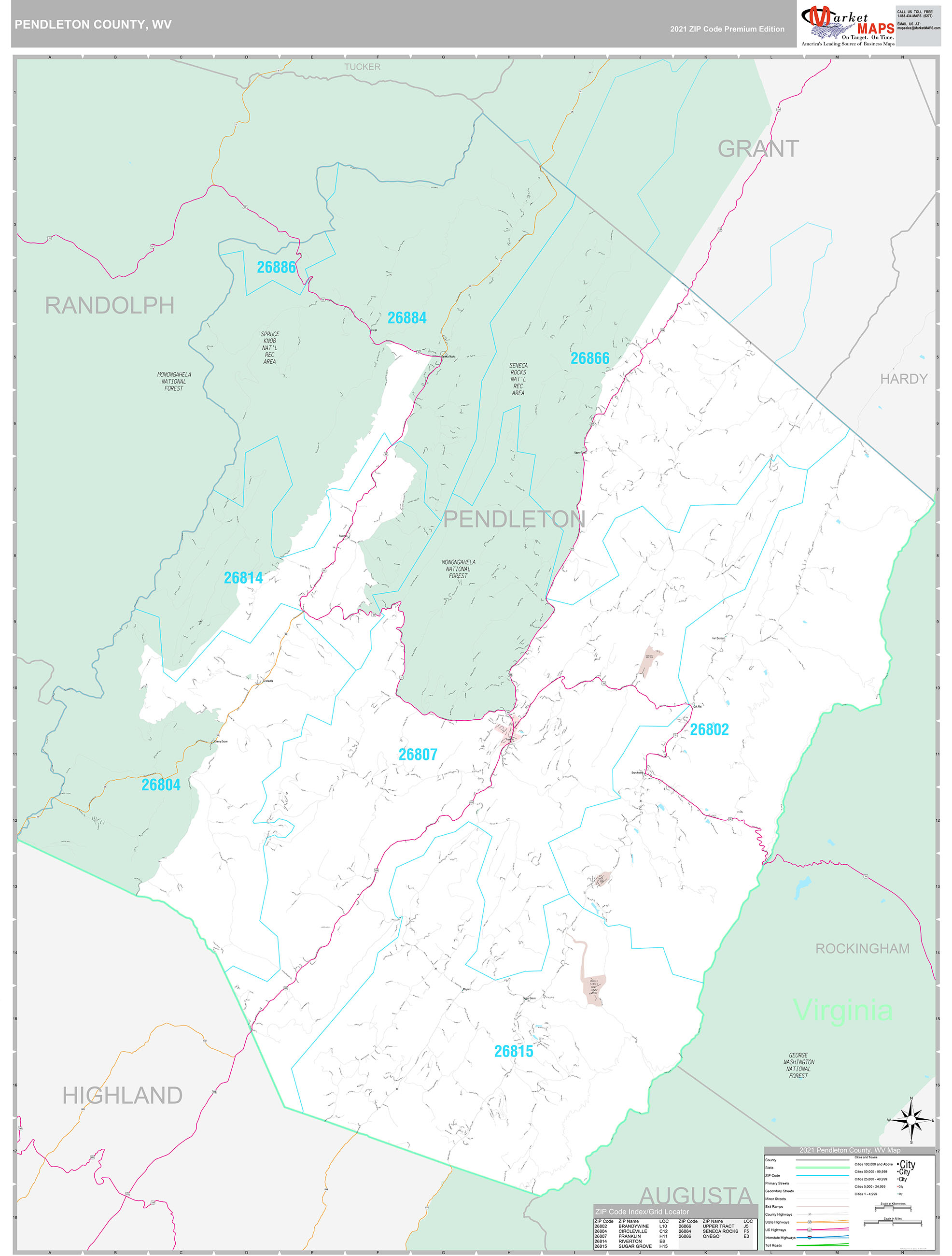 Pendleton County, WV Wall Map Premium Style by MarketMAPS MapSales