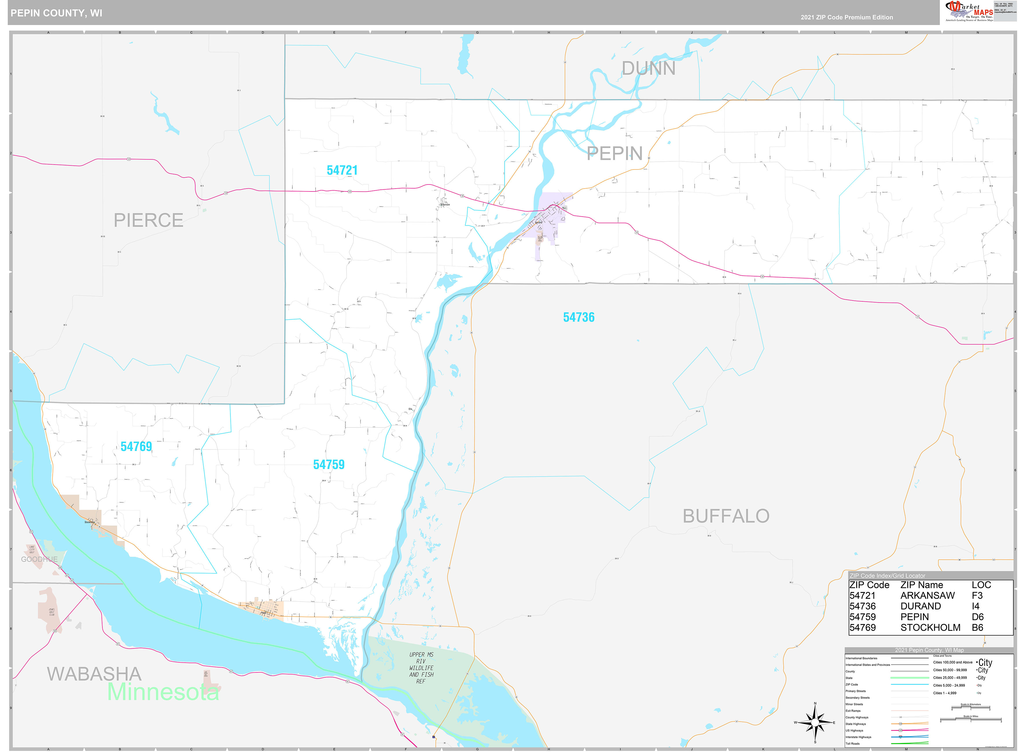 Pepin County, WI Wall Map Premium Style by MarketMAPS