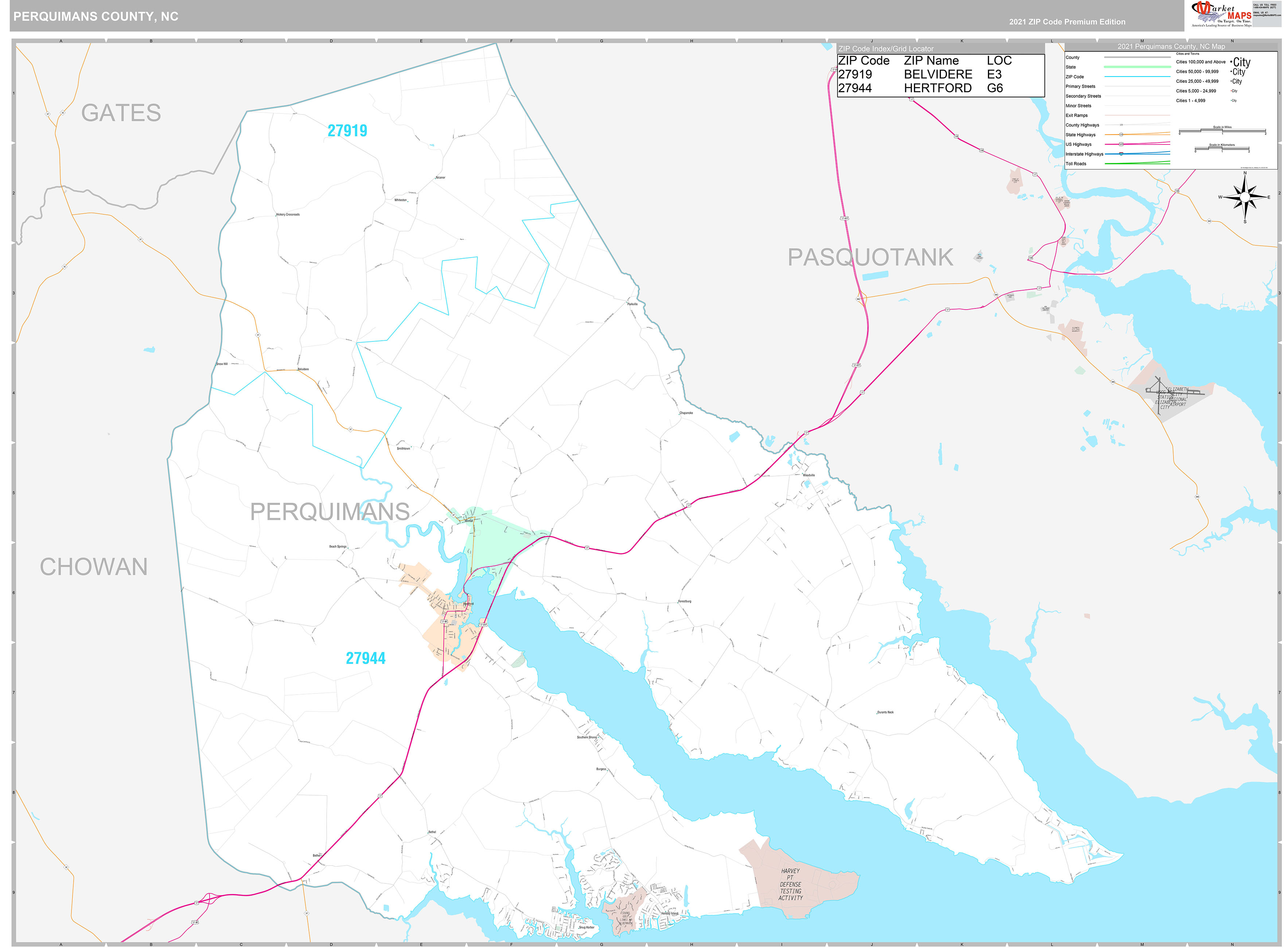 Perquimans County, NC Wall Map Premium Style by MarketMAPS