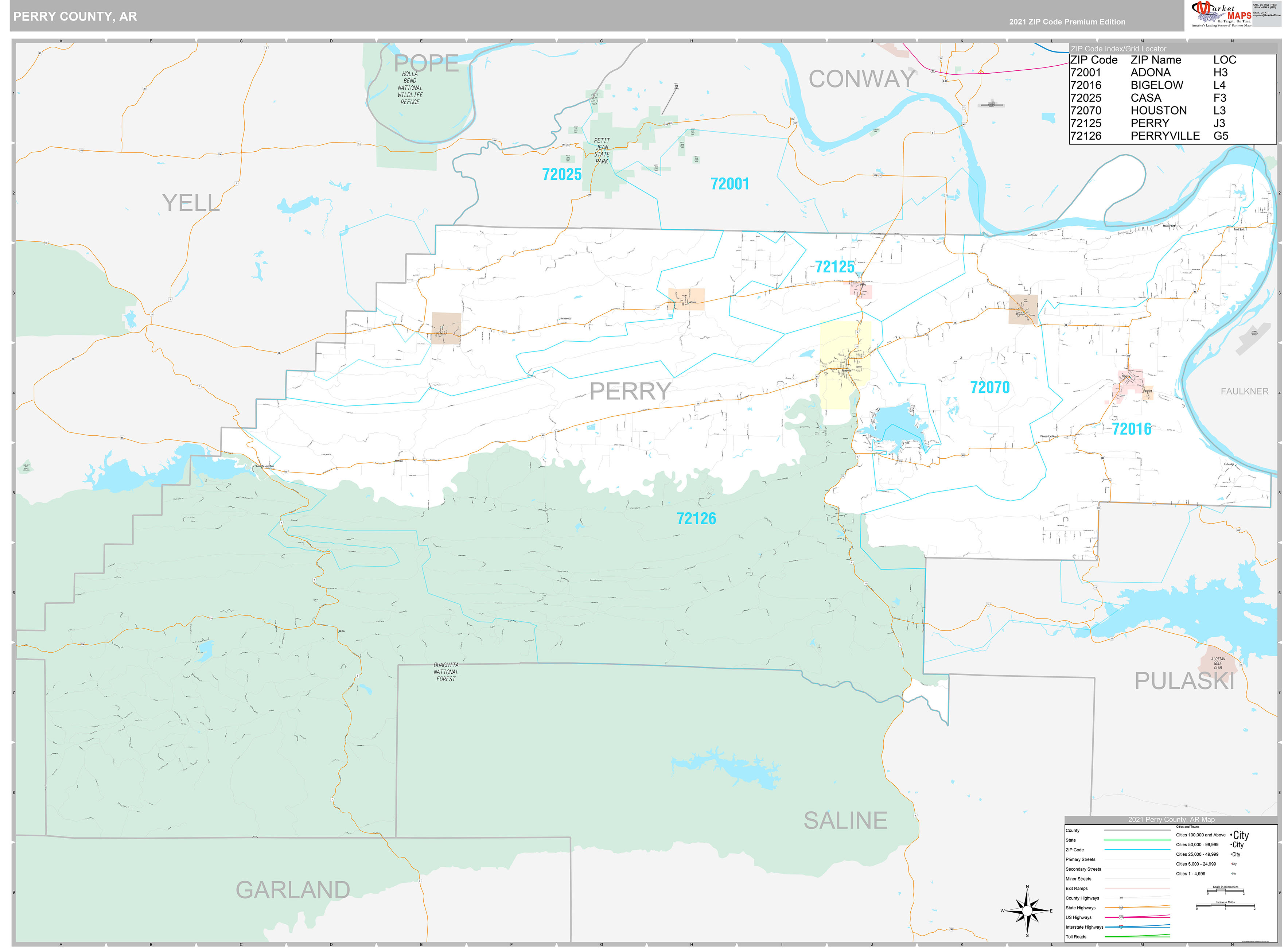Perry County, AR Wall Map Premium Style by MarketMAPS MapSales