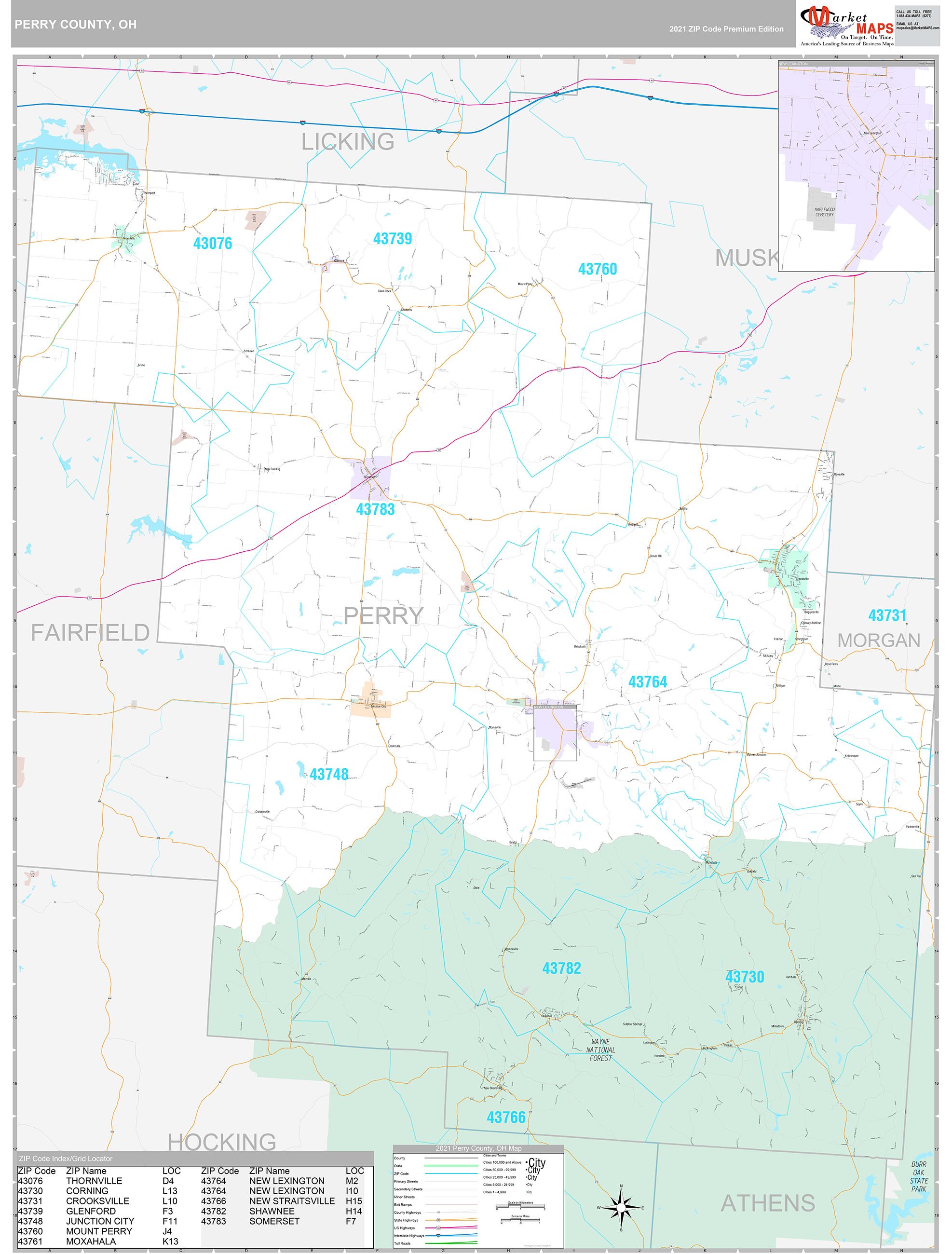 Perry County, OH Wall Map Premium Style by MarketMAPS