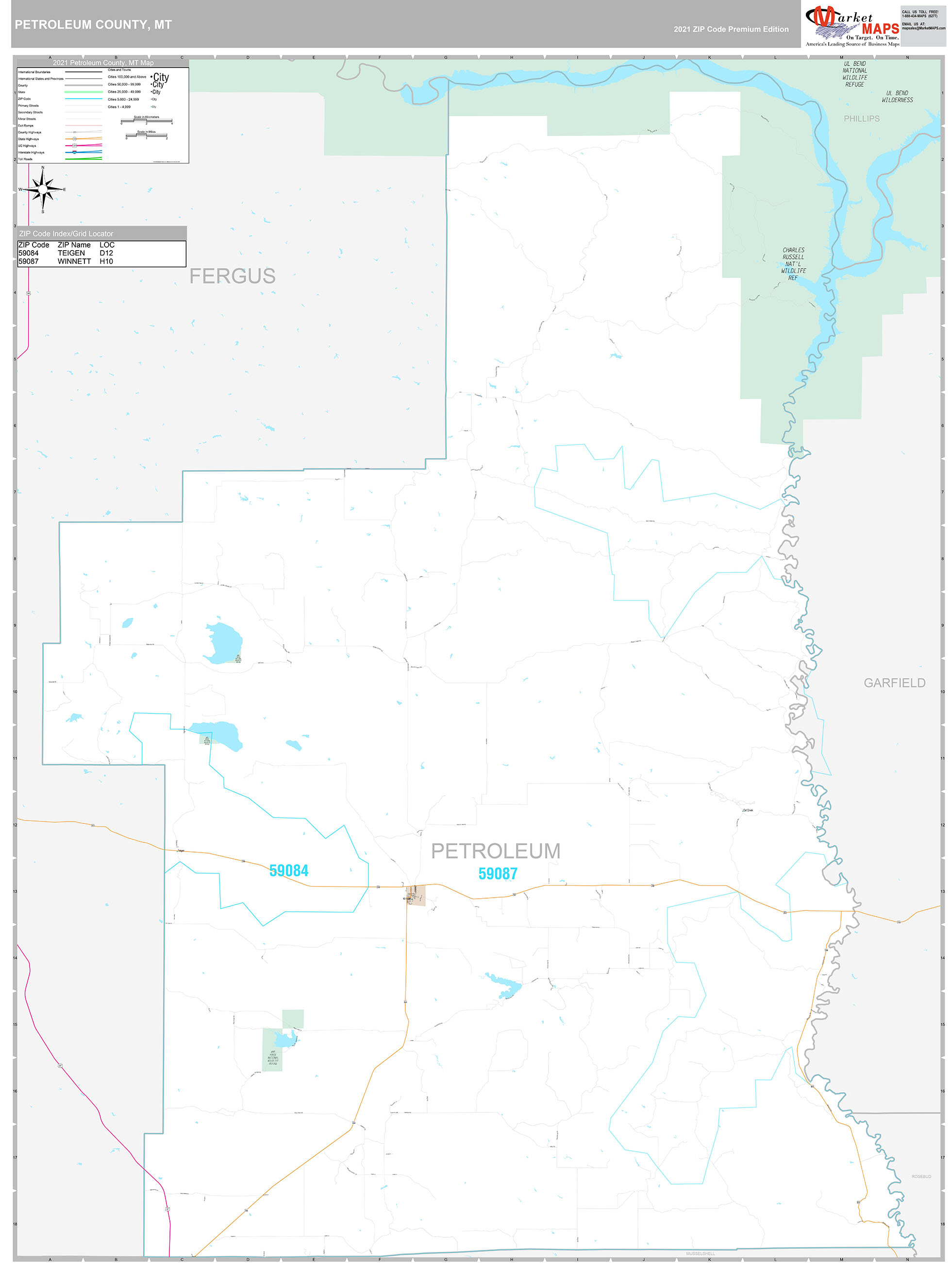 Petroleum County, MT Wall Map Premium Style by MarketMAPS