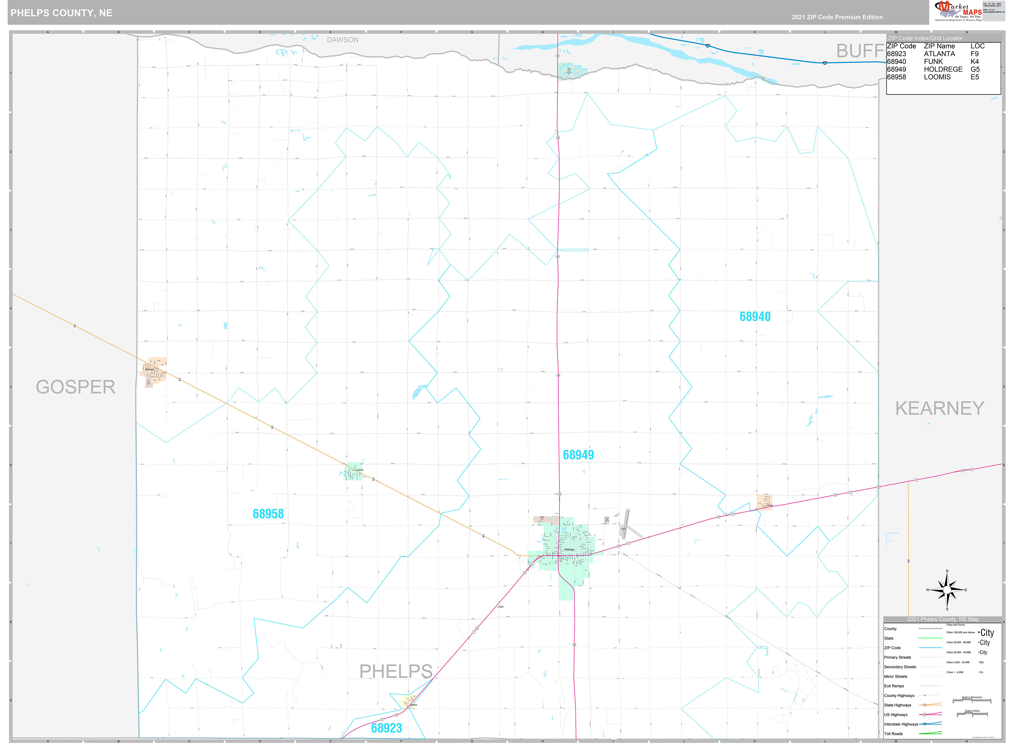 Phelps County, NE Wall Map Premium Style by MarketMAPS