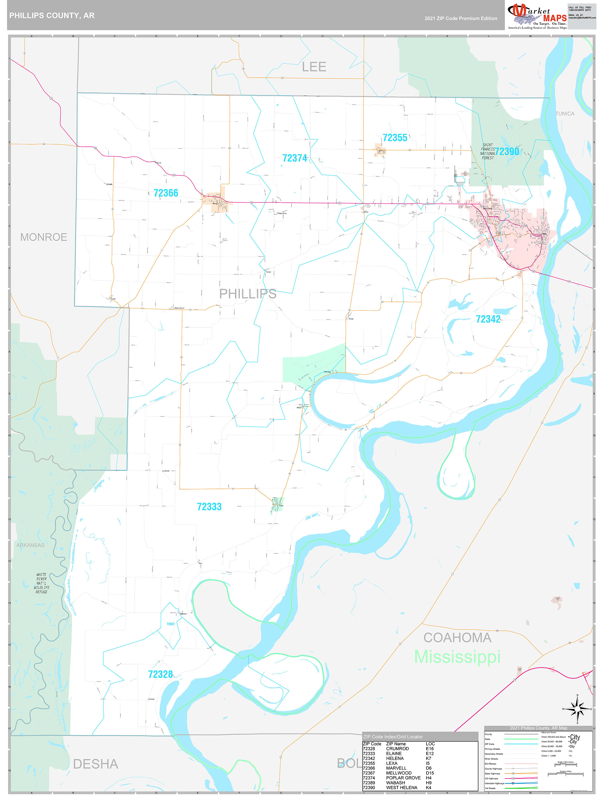 Phillips County, AR Wall Map Premium Style by MarketMAPS MapSales