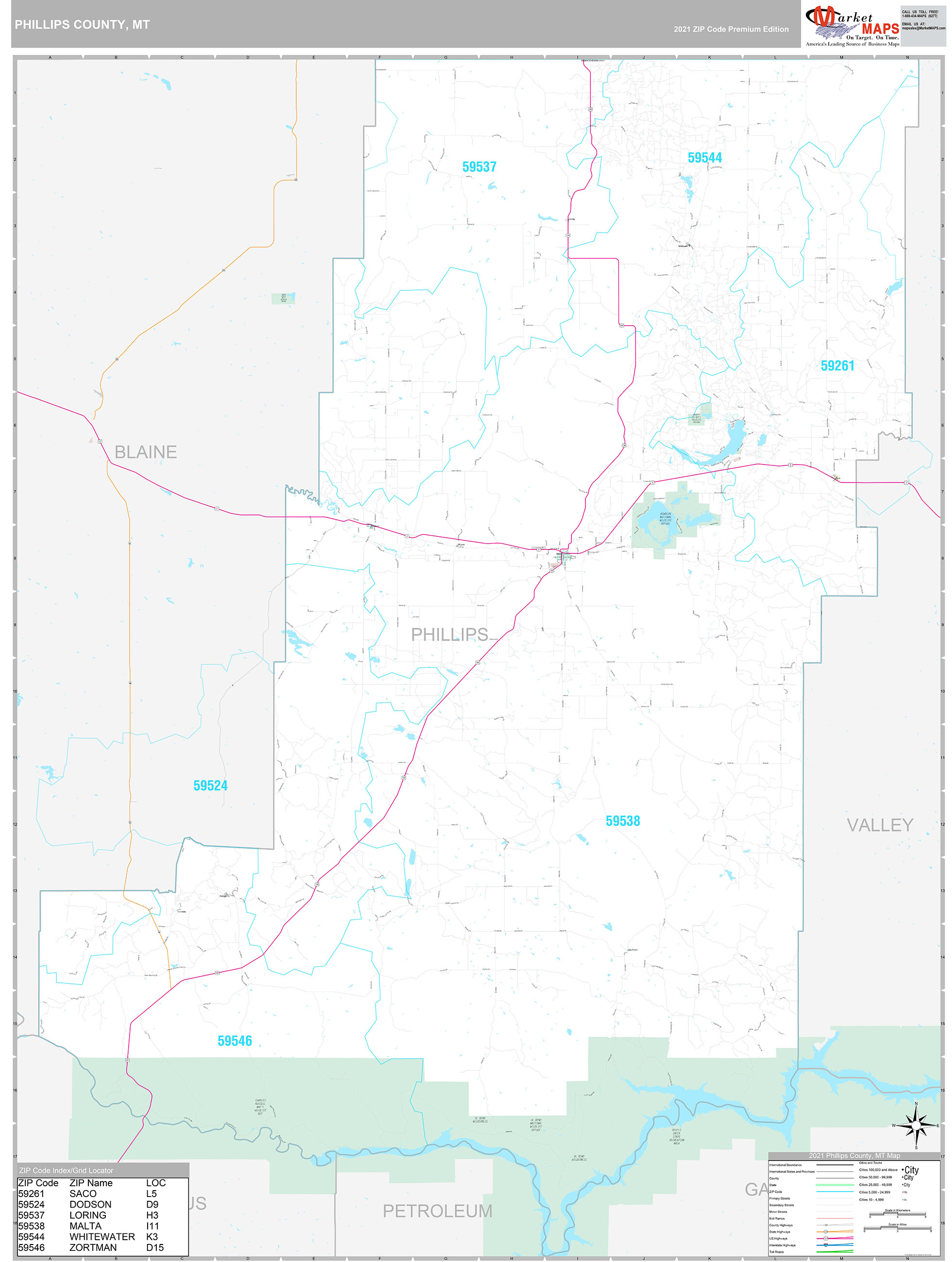 Phillips County, MT Wall Map Premium Style by MarketMAPS MapSales