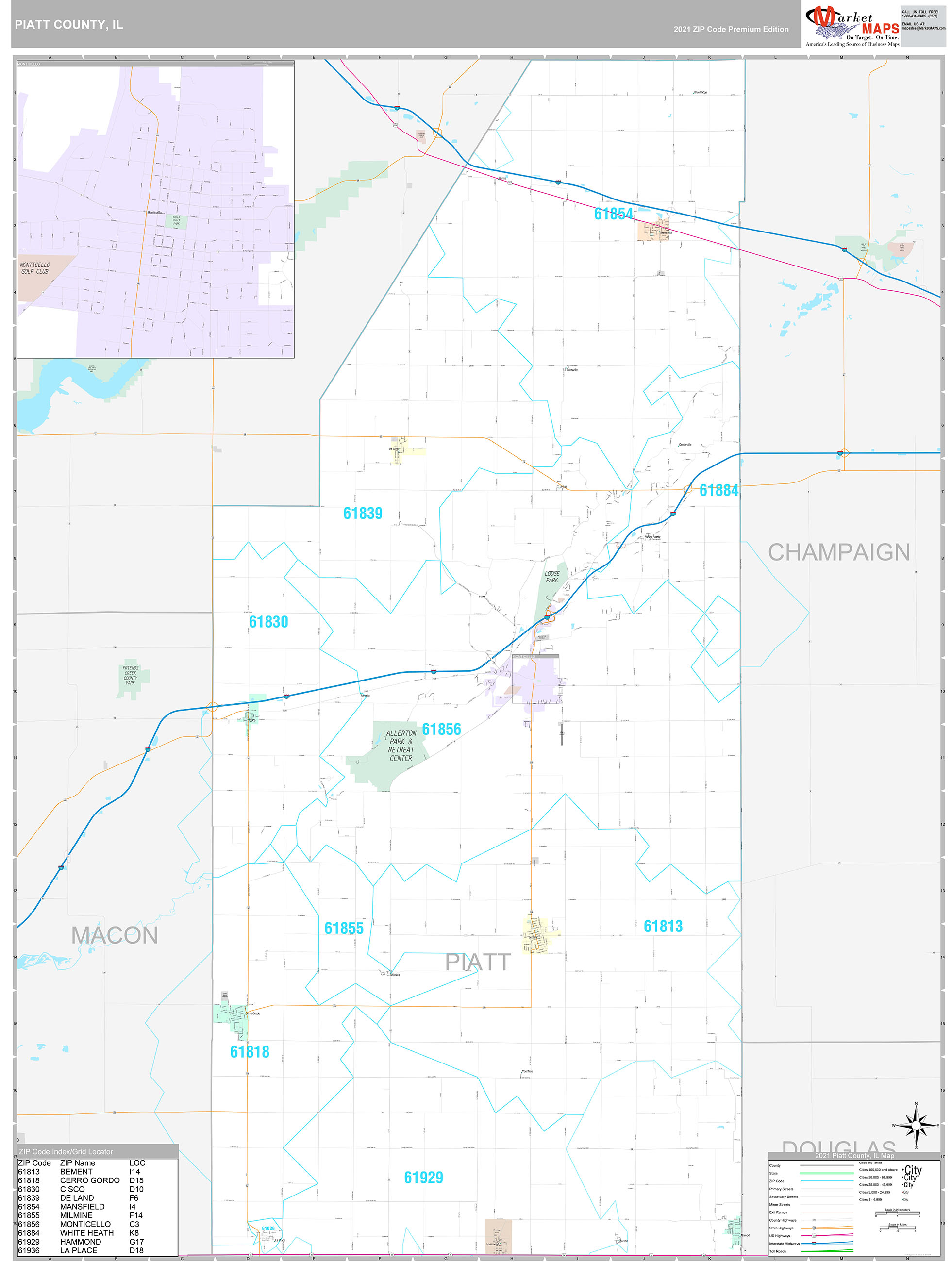 Piatt County, IL Wall Map Premium Style by MarketMAPS