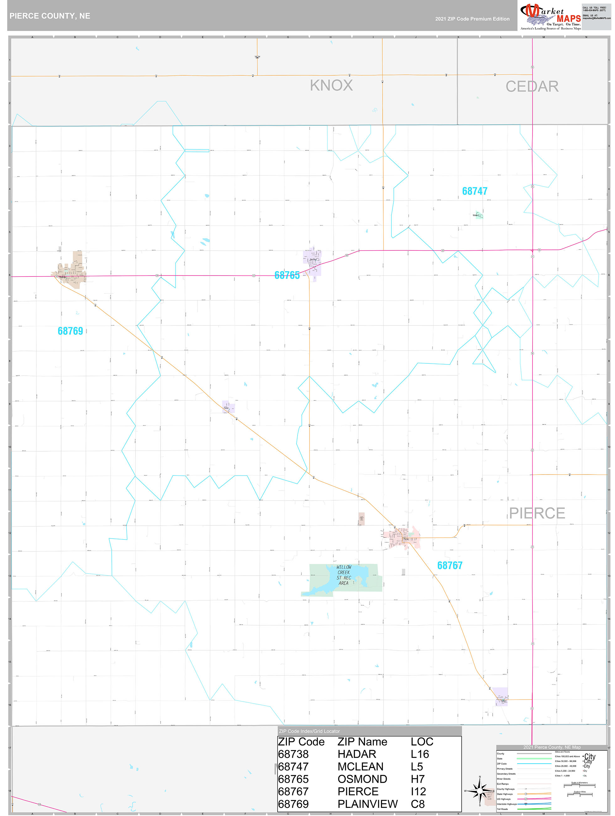 Pierce County, NE Wall Map Premium Style by MarketMAPS