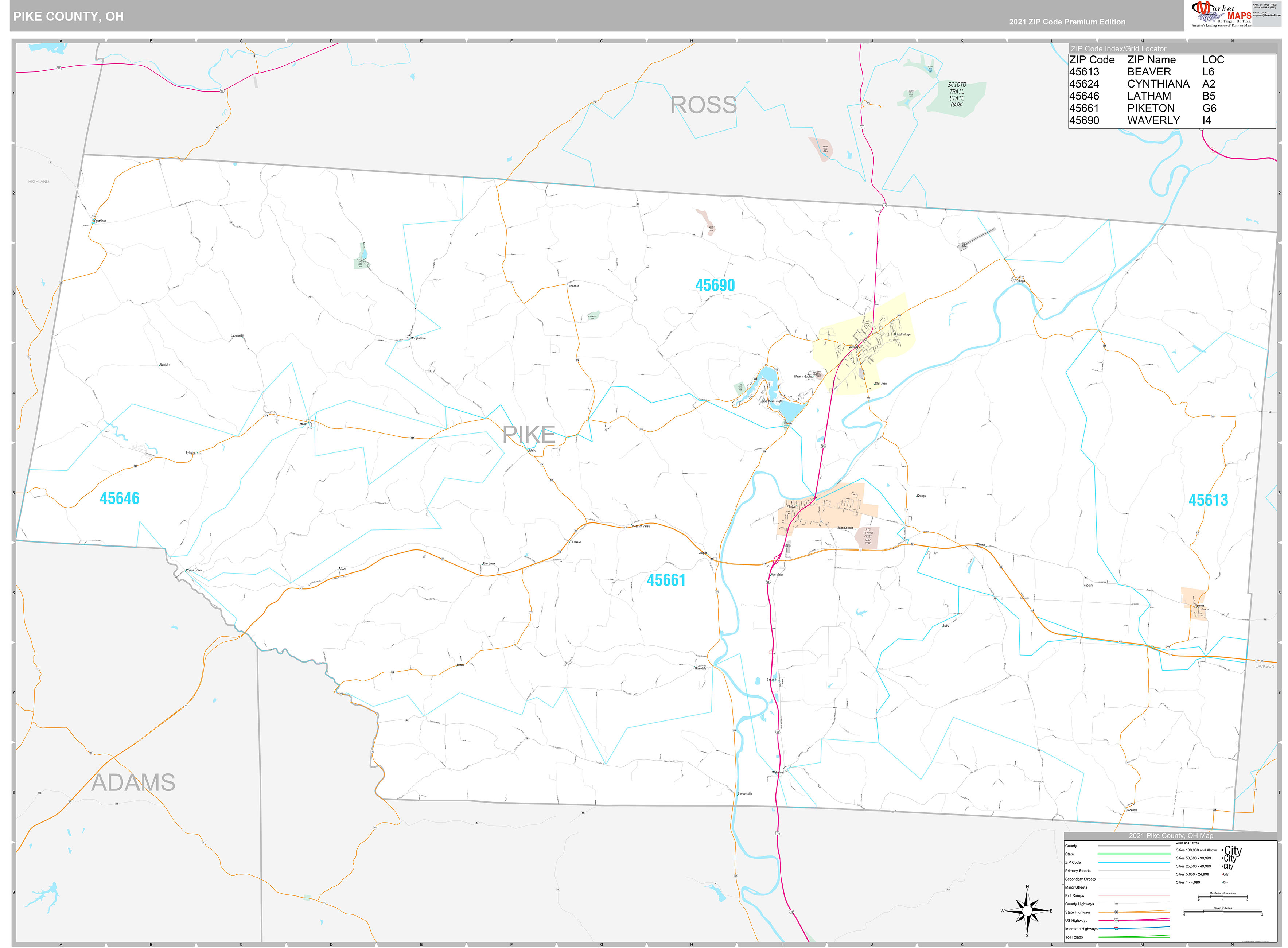Pike County, OH Wall Map Premium Style by MarketMAPS