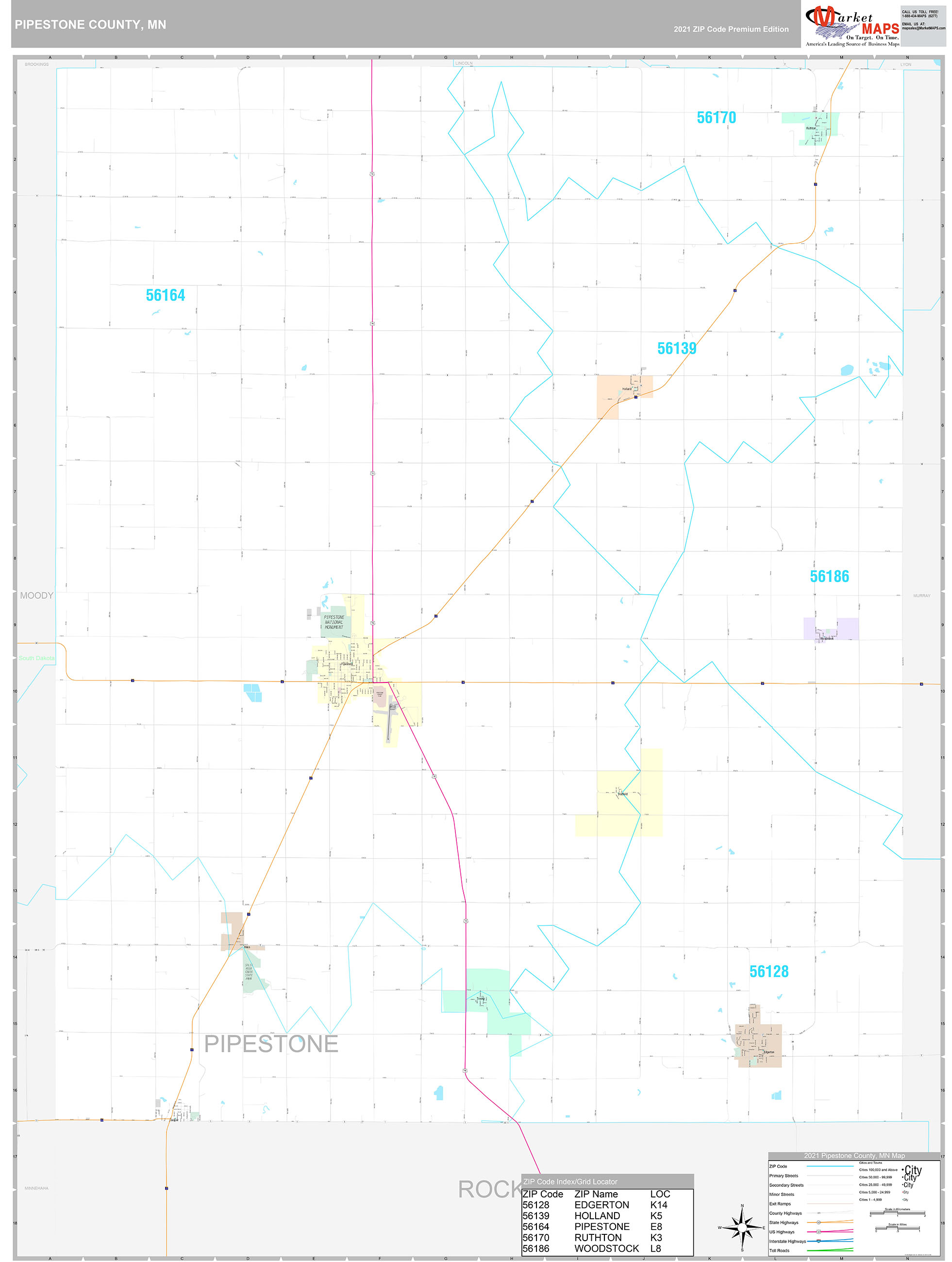 Pipestone County, MN Wall Map Premium Style by MarketMAPS