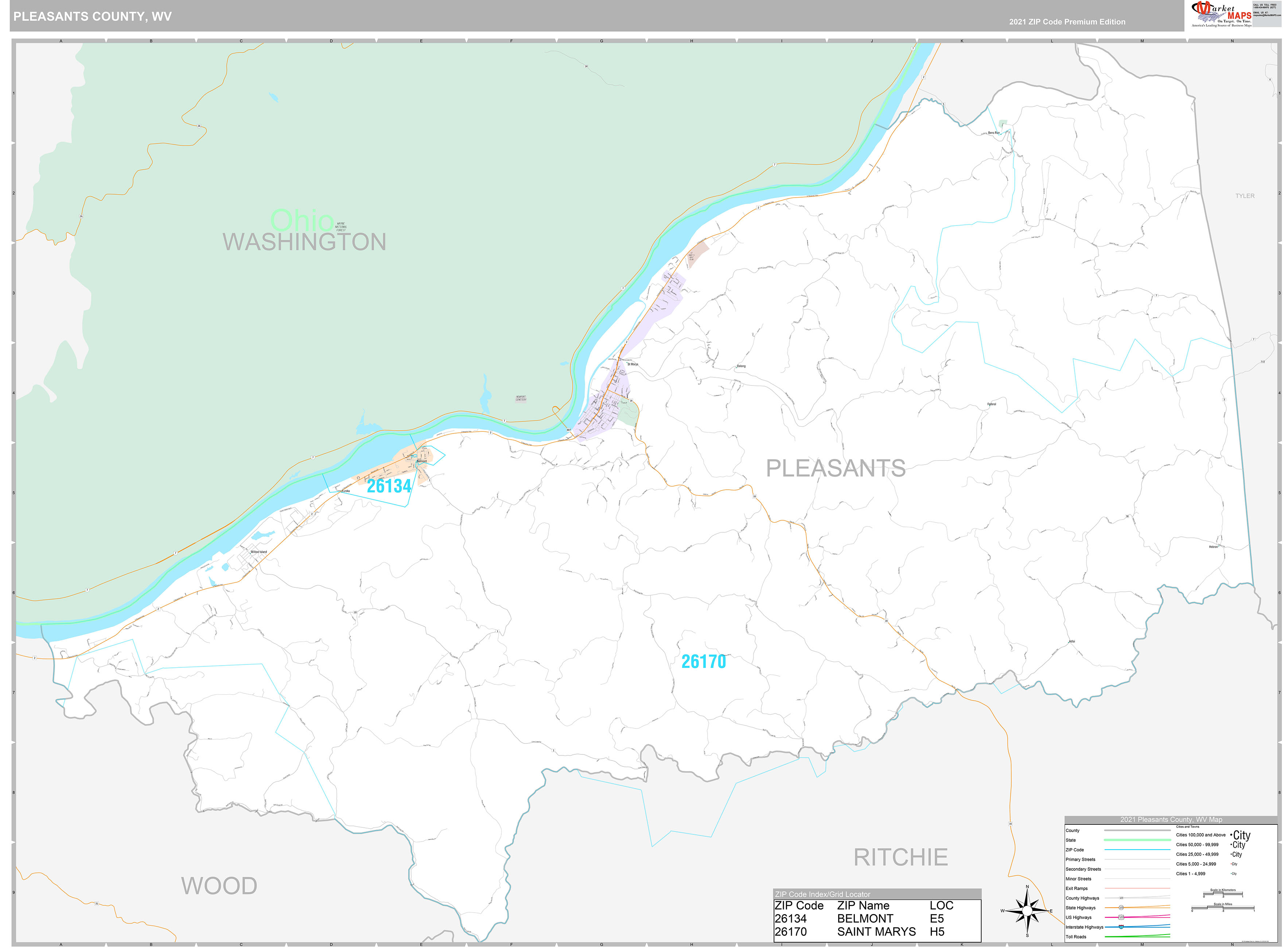 Pleasants County, WV Wall Map Premium Style by MarketMAPS
