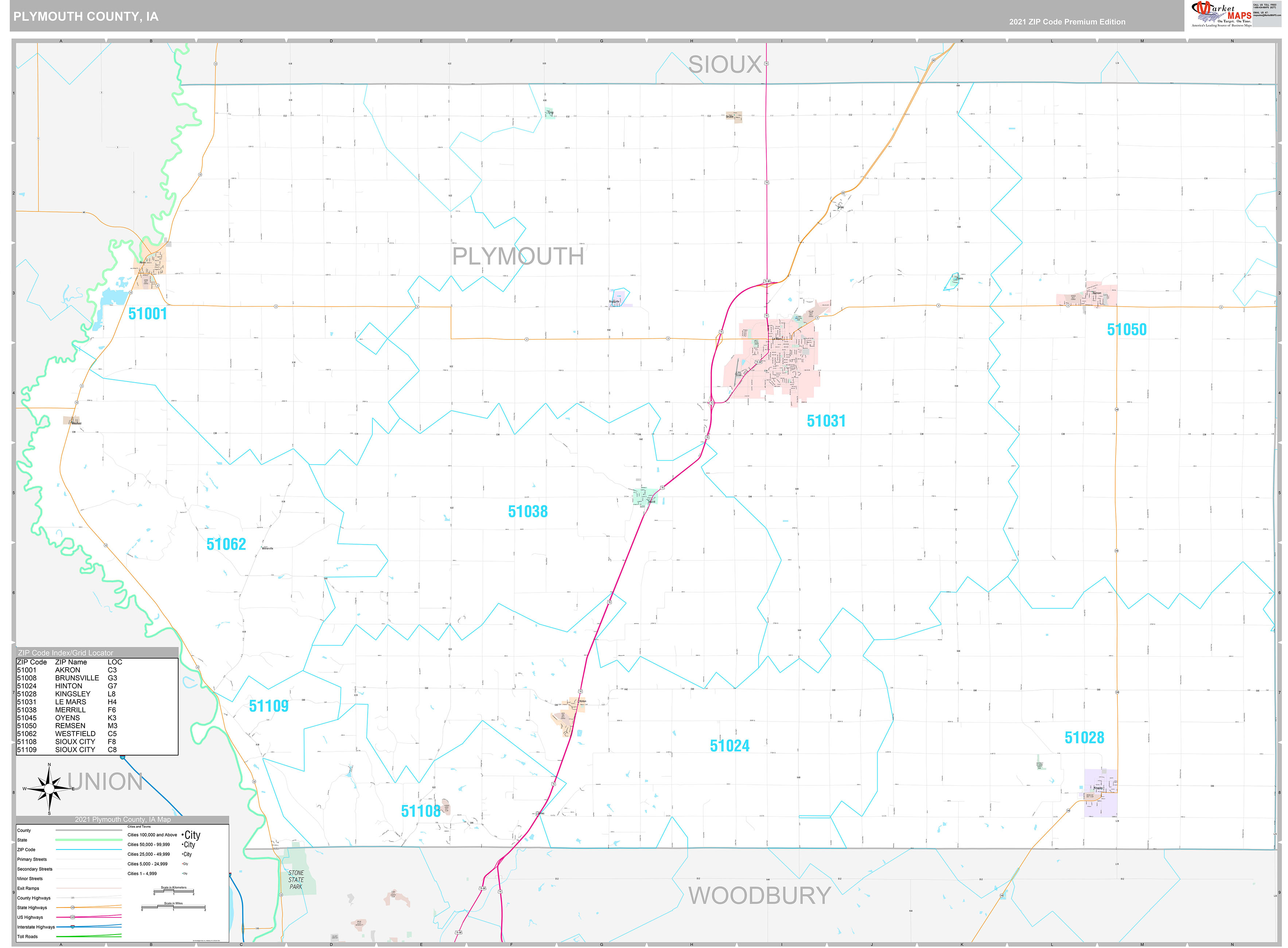 Plymouth County, IA Wall Map Premium Style by MarketMAPS MapSales