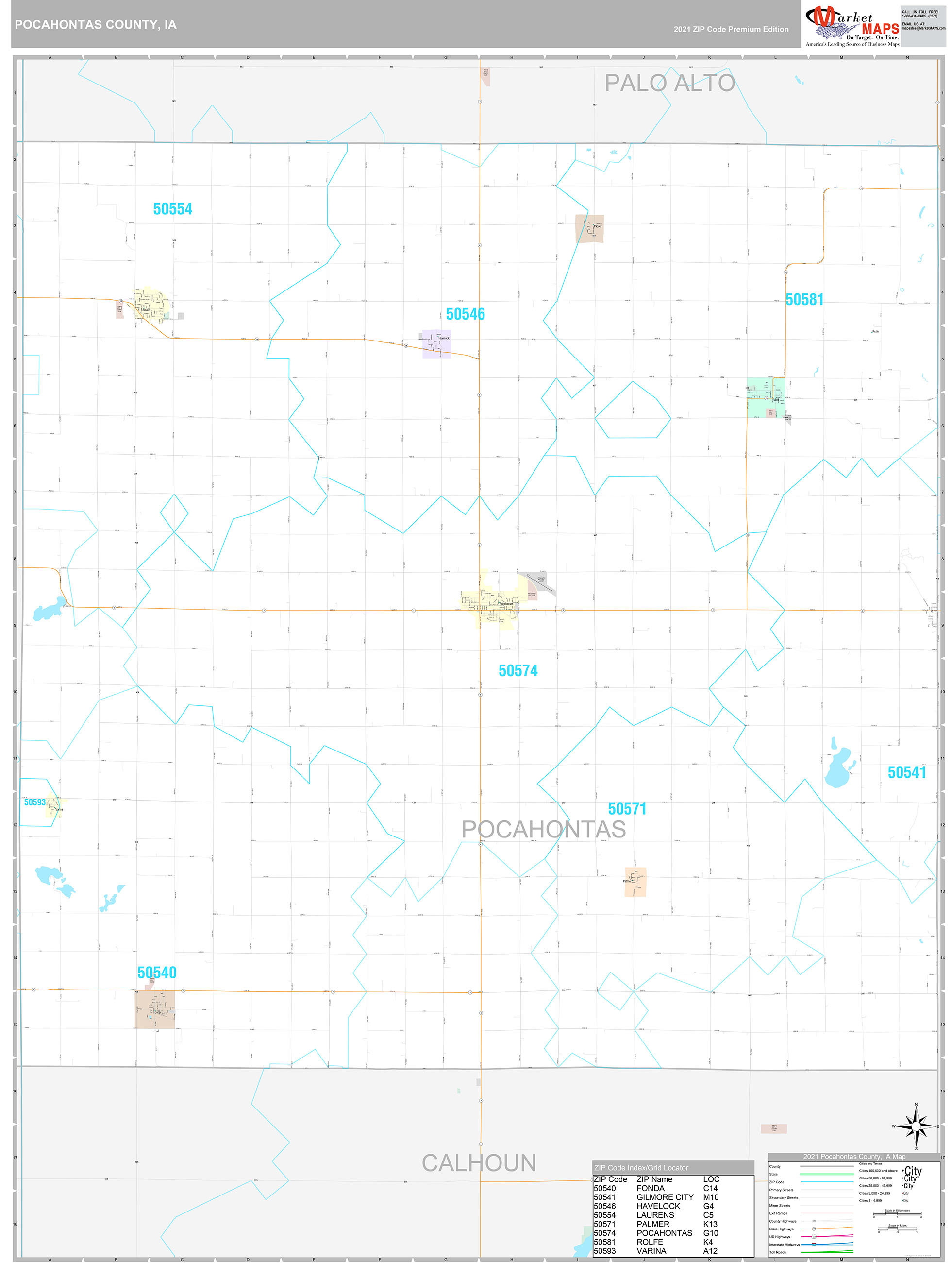 Pocahontas County, IA Wall Map Premium Style by MarketMAPS