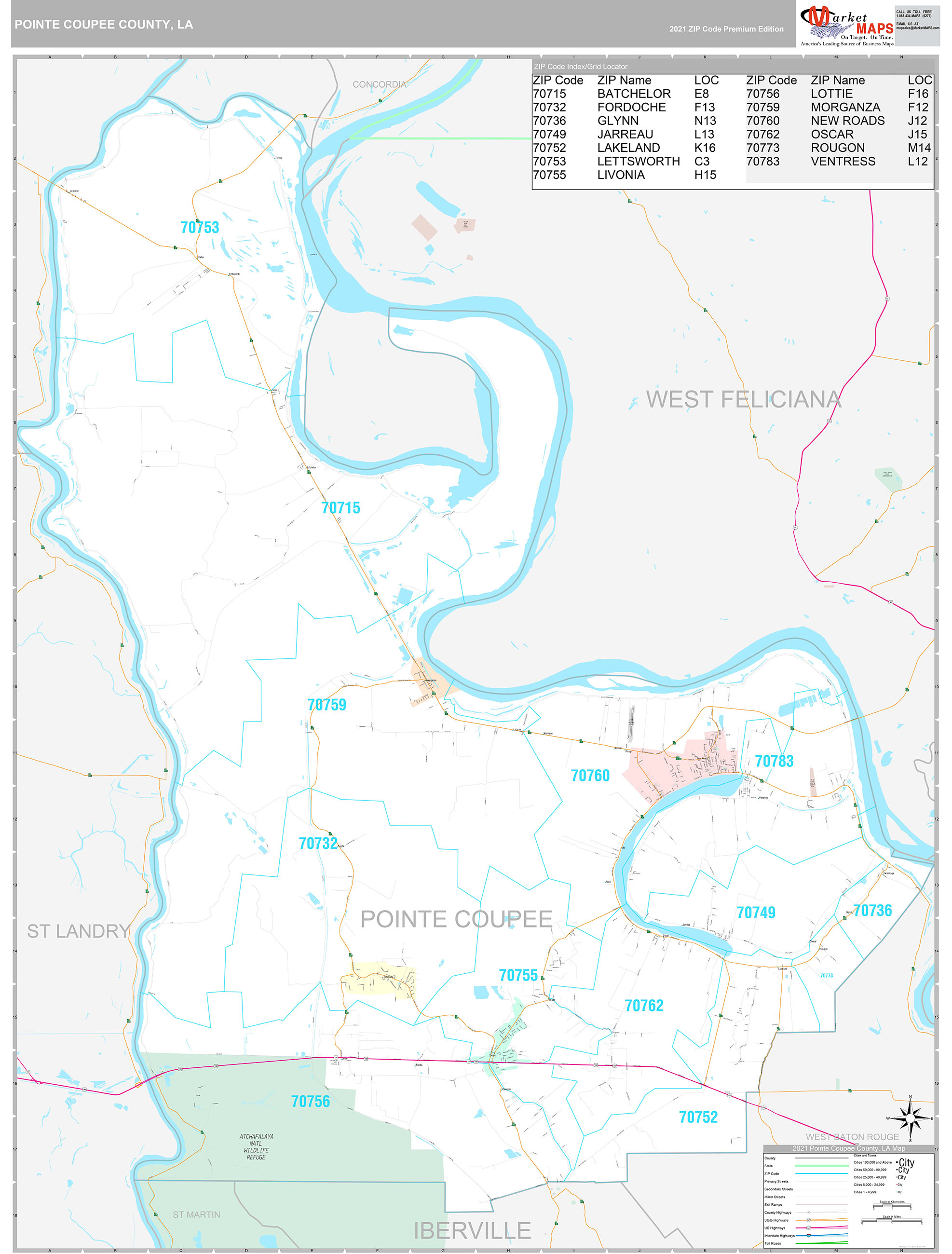 Pointe Coupee County, LA Wall Map Premium Style by MarketMAPS MapSales