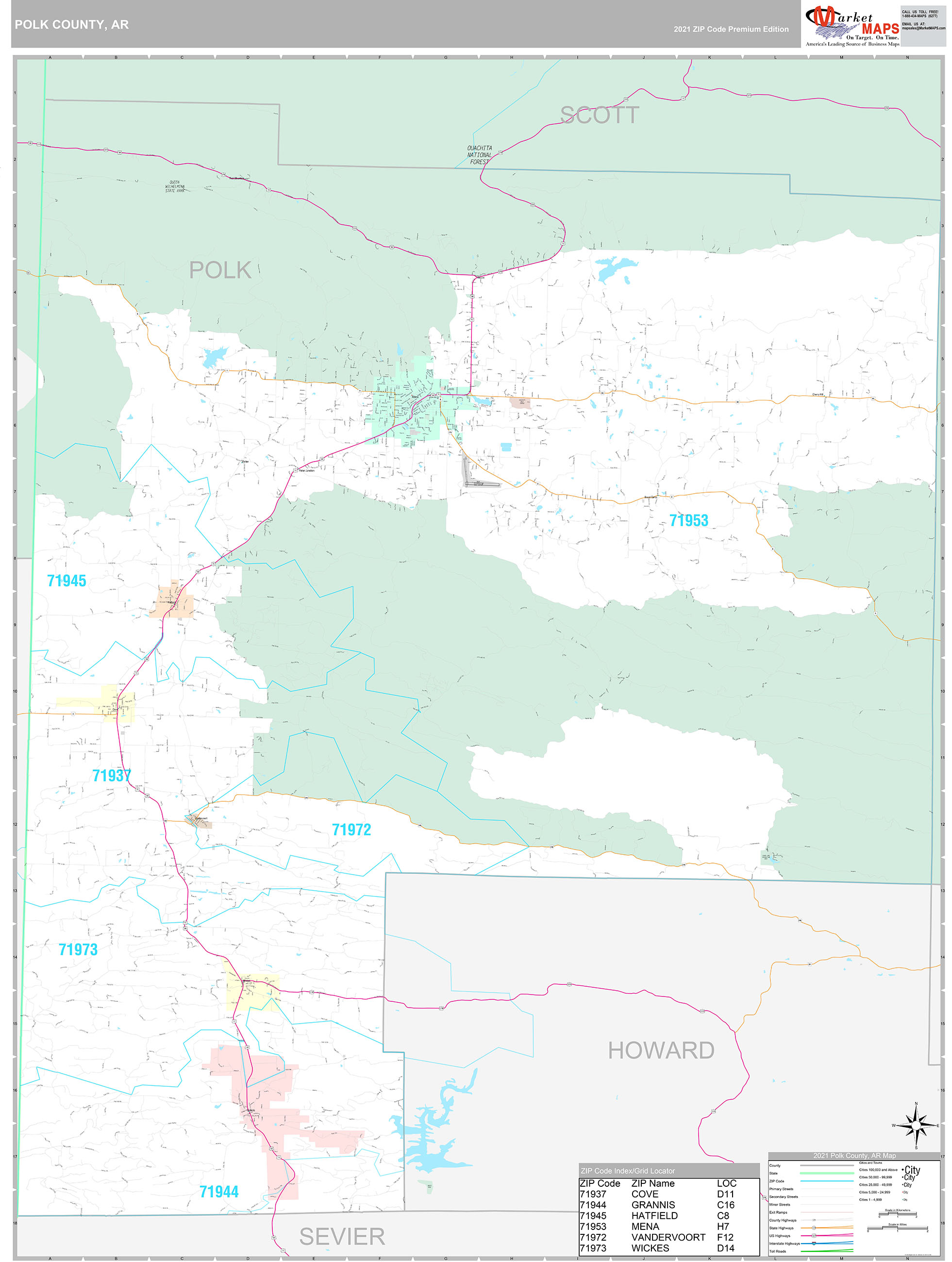 Polk County, AR Wall Map Premium Style by MarketMAPS MapSales