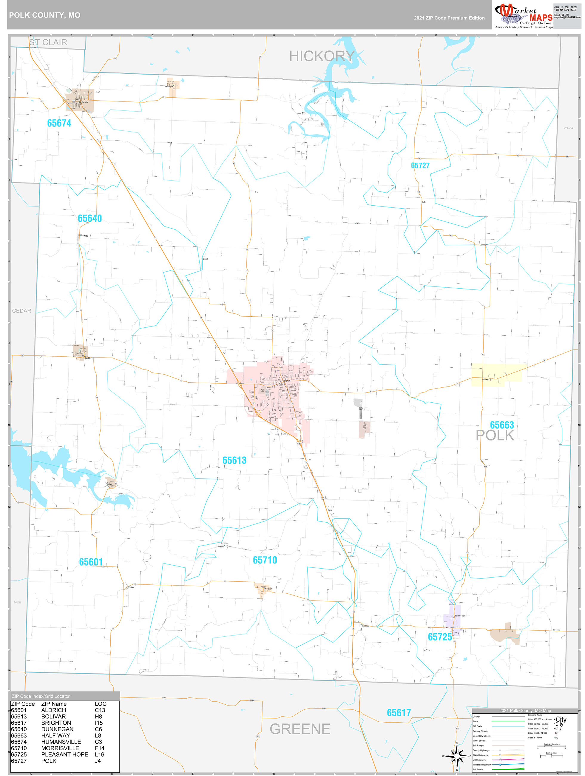 Polk County, MO Wall Map Premium Style by MarketMAPS MapSales