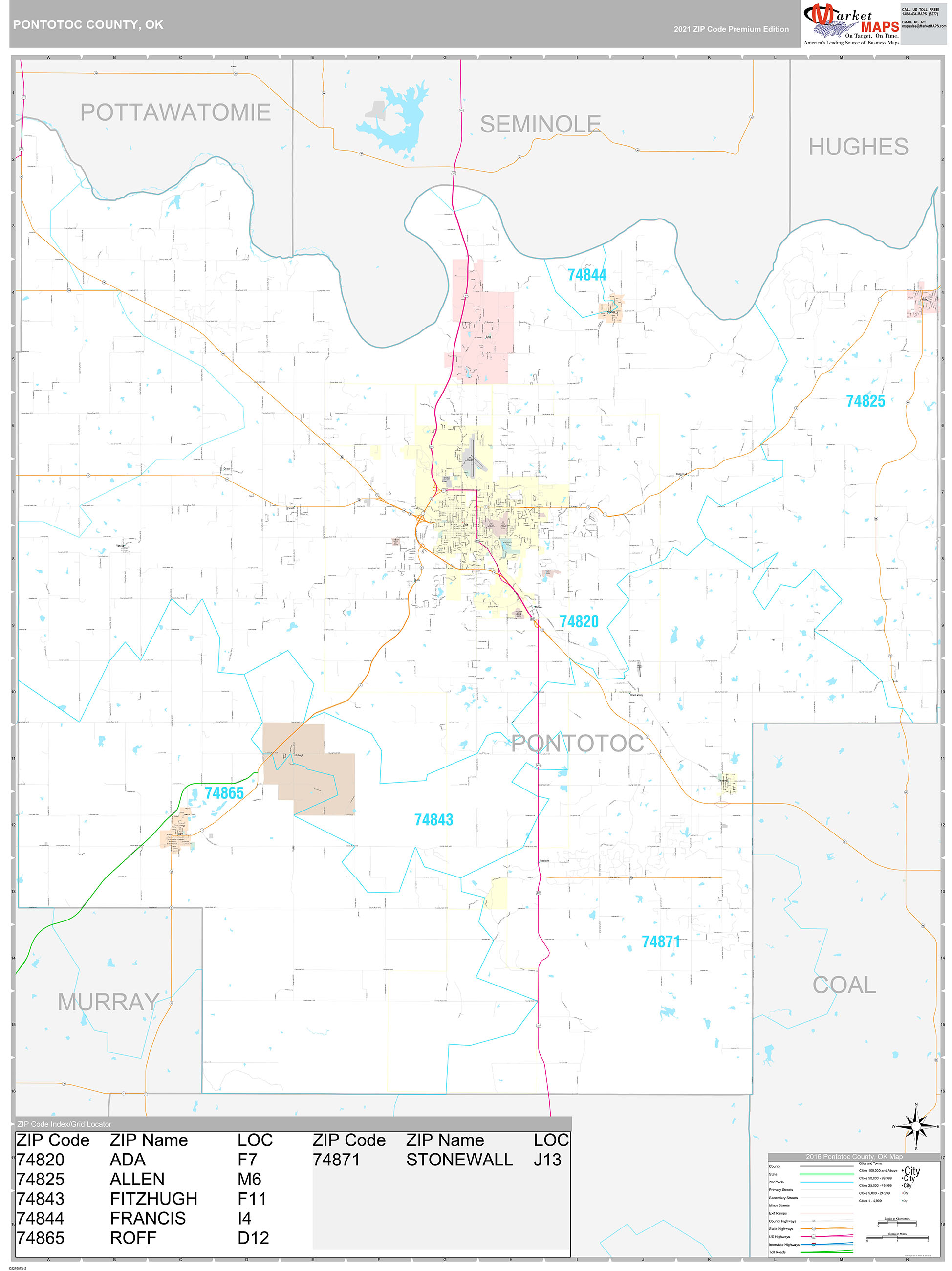 Pontotoc County, OK Wall Map Premium Style by MarketMAPS