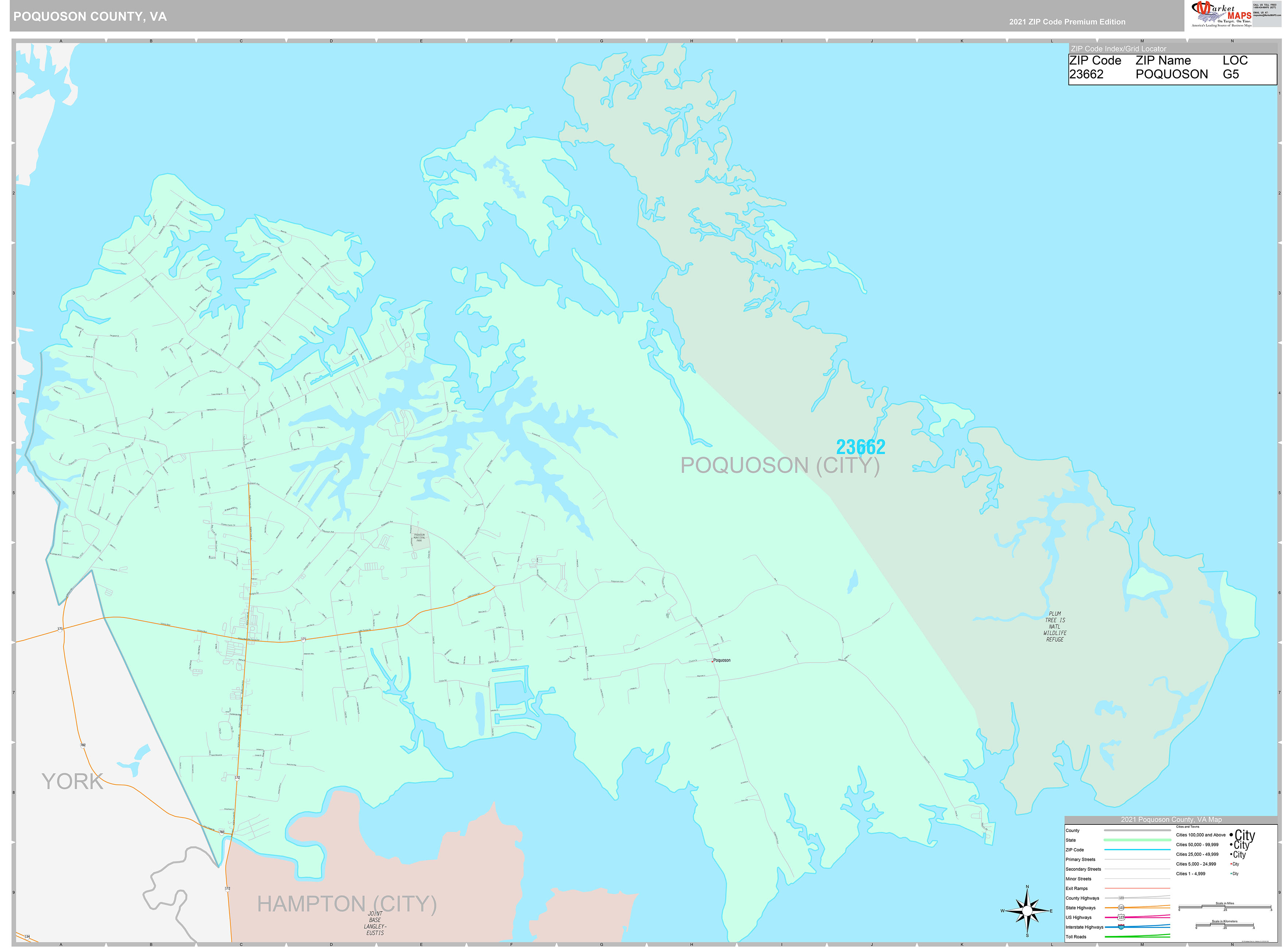Poquoson County, VA Wall Map Premium Style by MarketMAPS MapSales