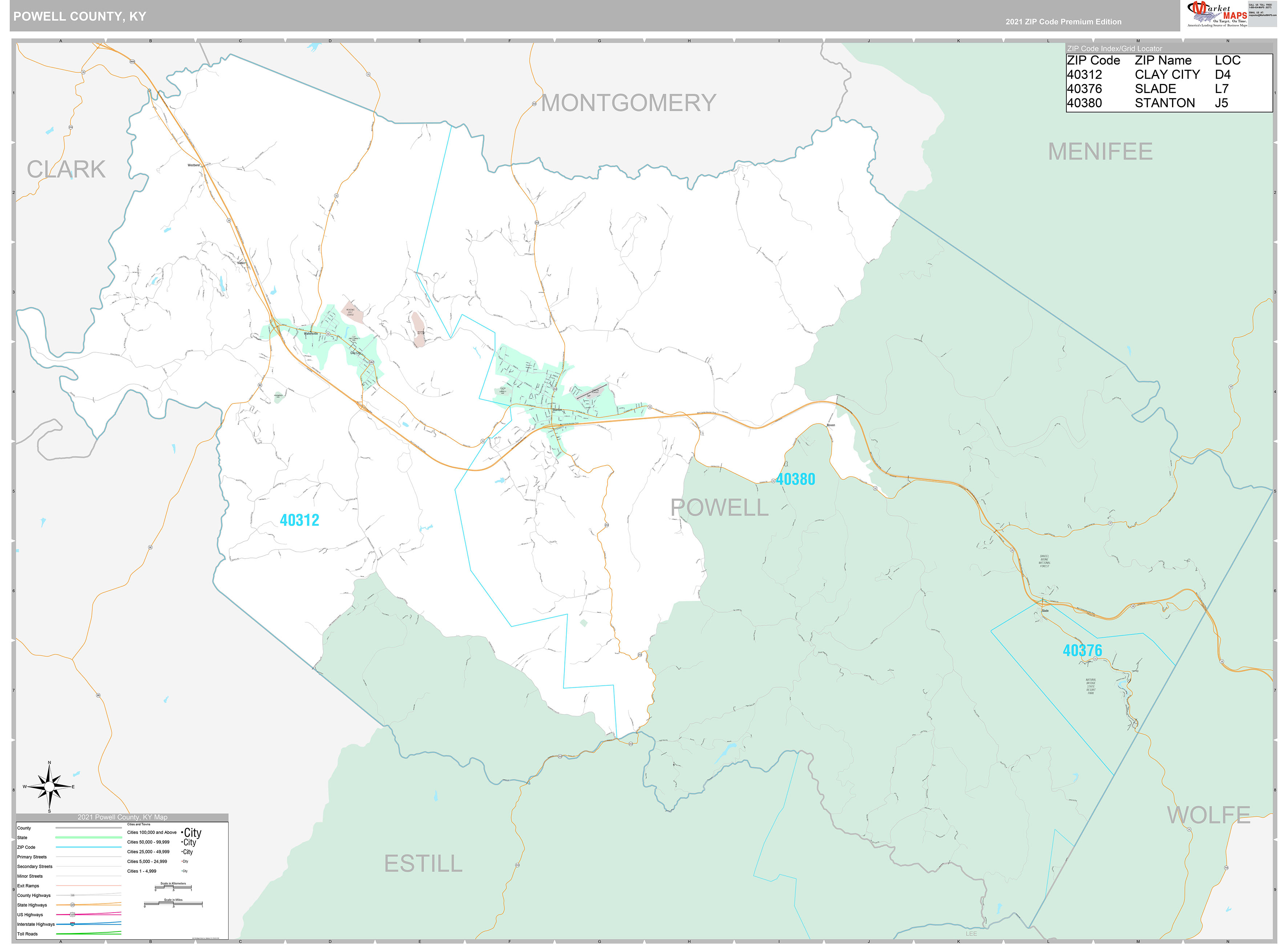 Powell County, KY Wall Map Premium Style by MarketMAPS