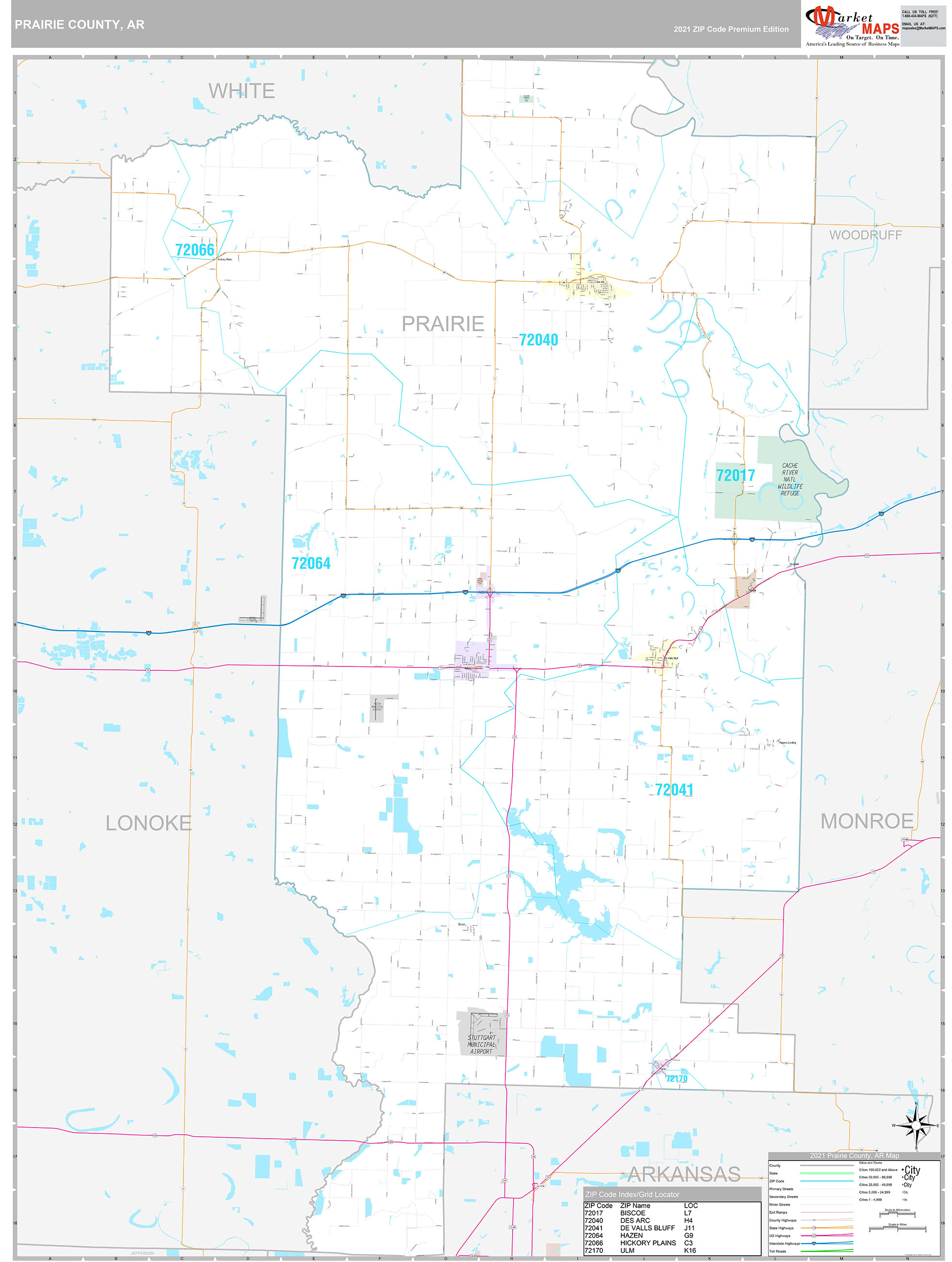 Prairie County, AR Wall Map Premium Style by MarketMAPS MapSales