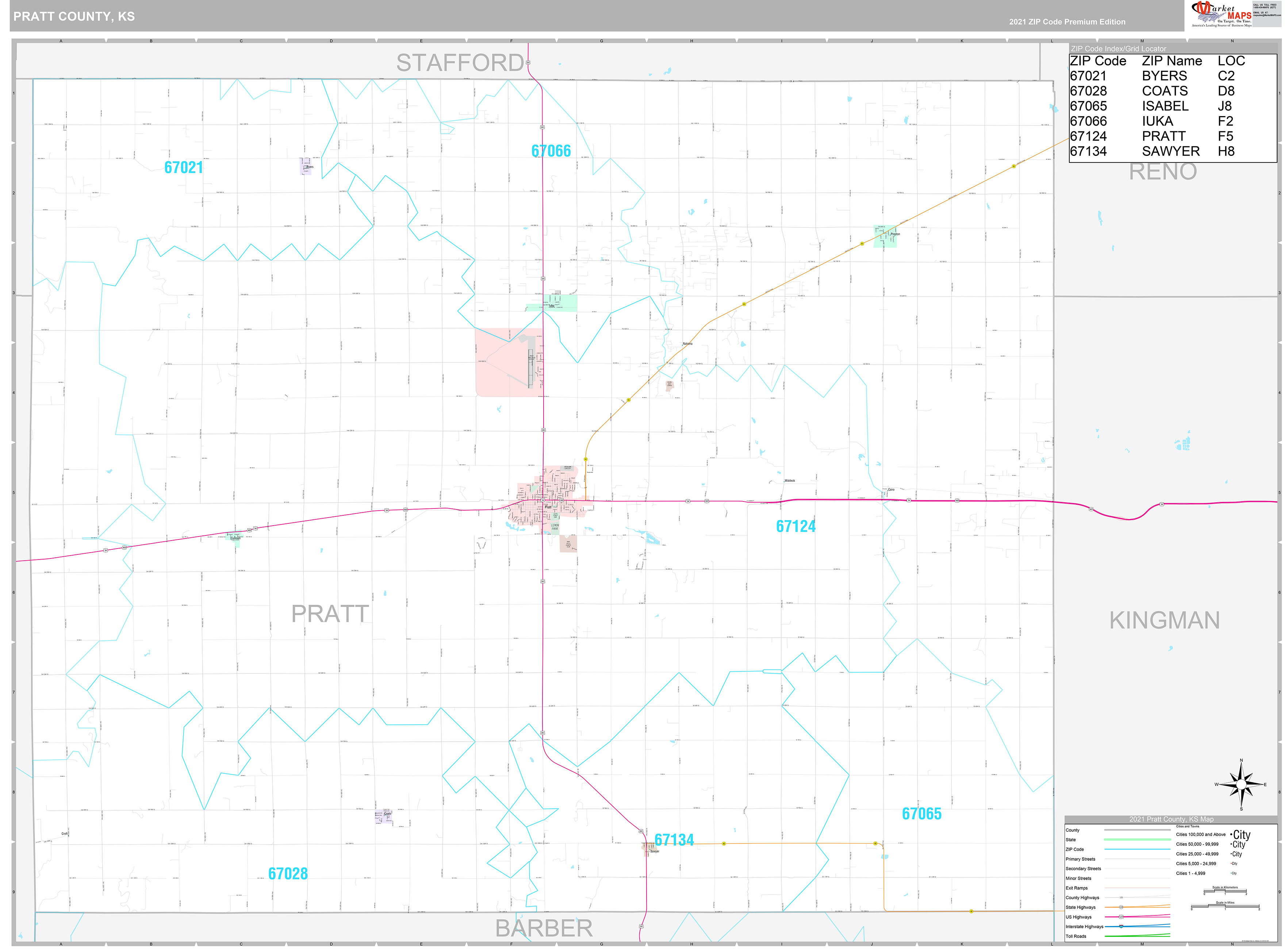 Pratt County, KS Wall Map Premium Style by MarketMAPS