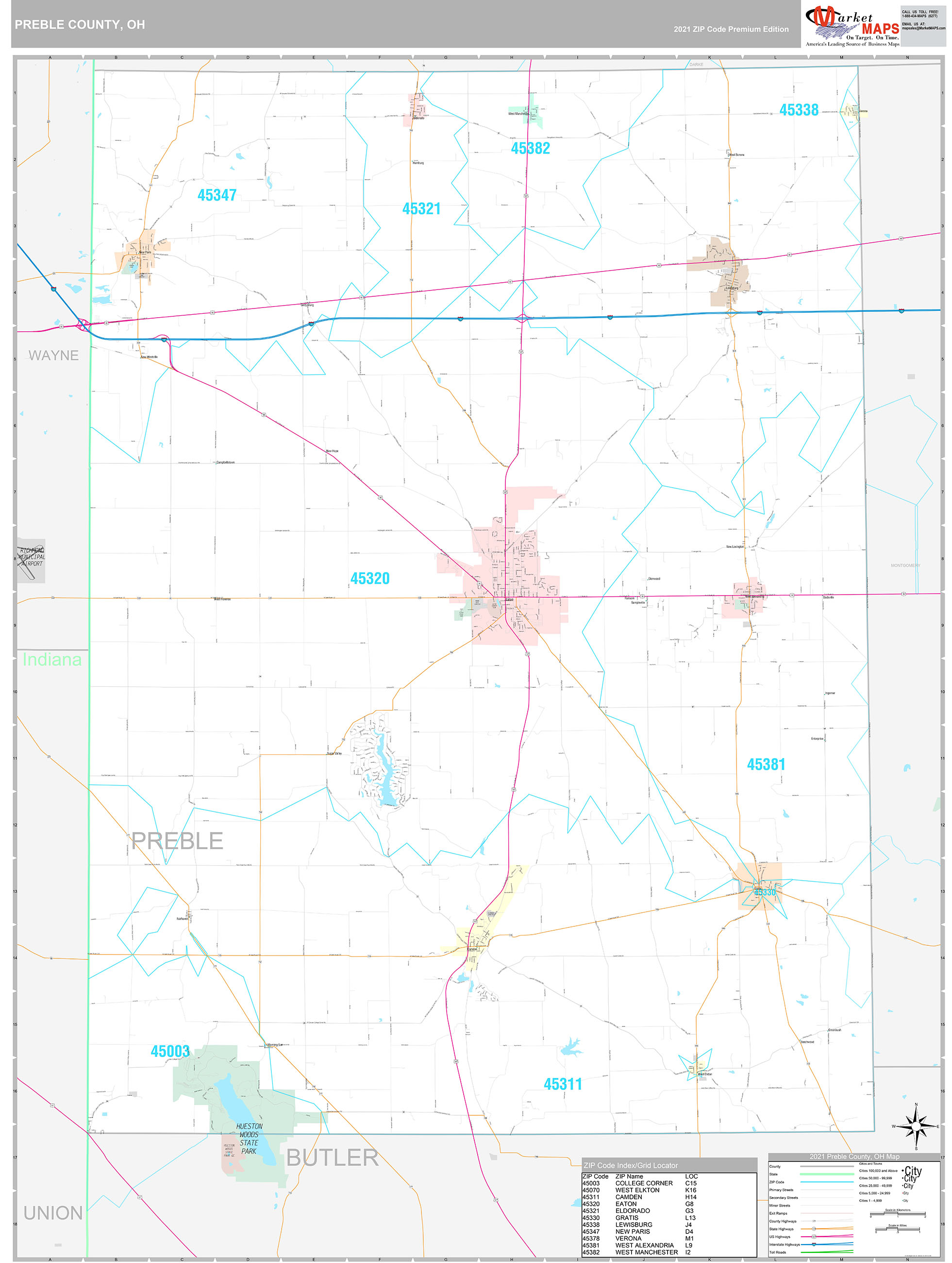 Preble County, OH Wall Map Premium Style by MarketMAPS