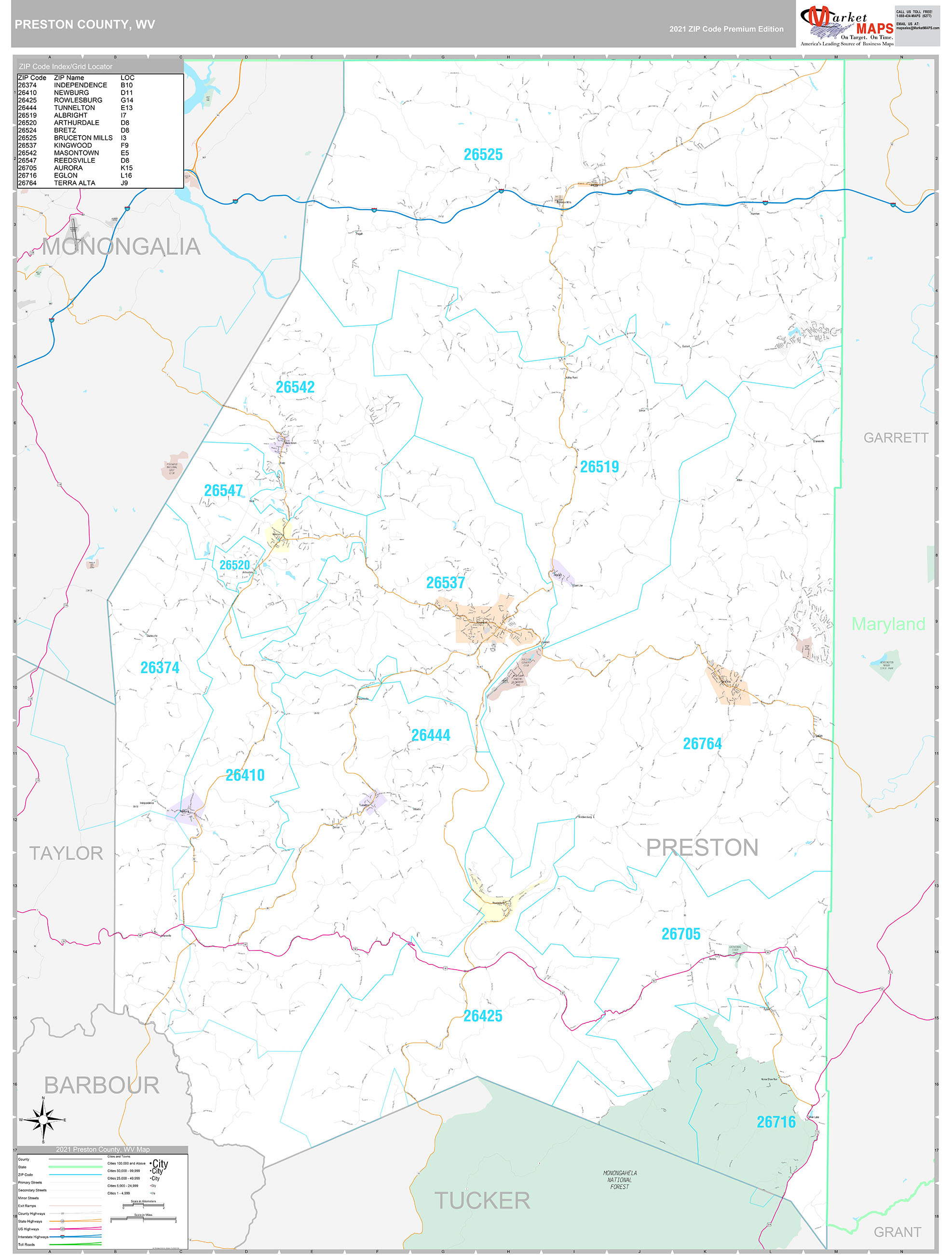 Preston County, WV Wall Map Premium Style by MarketMAPS MapSales