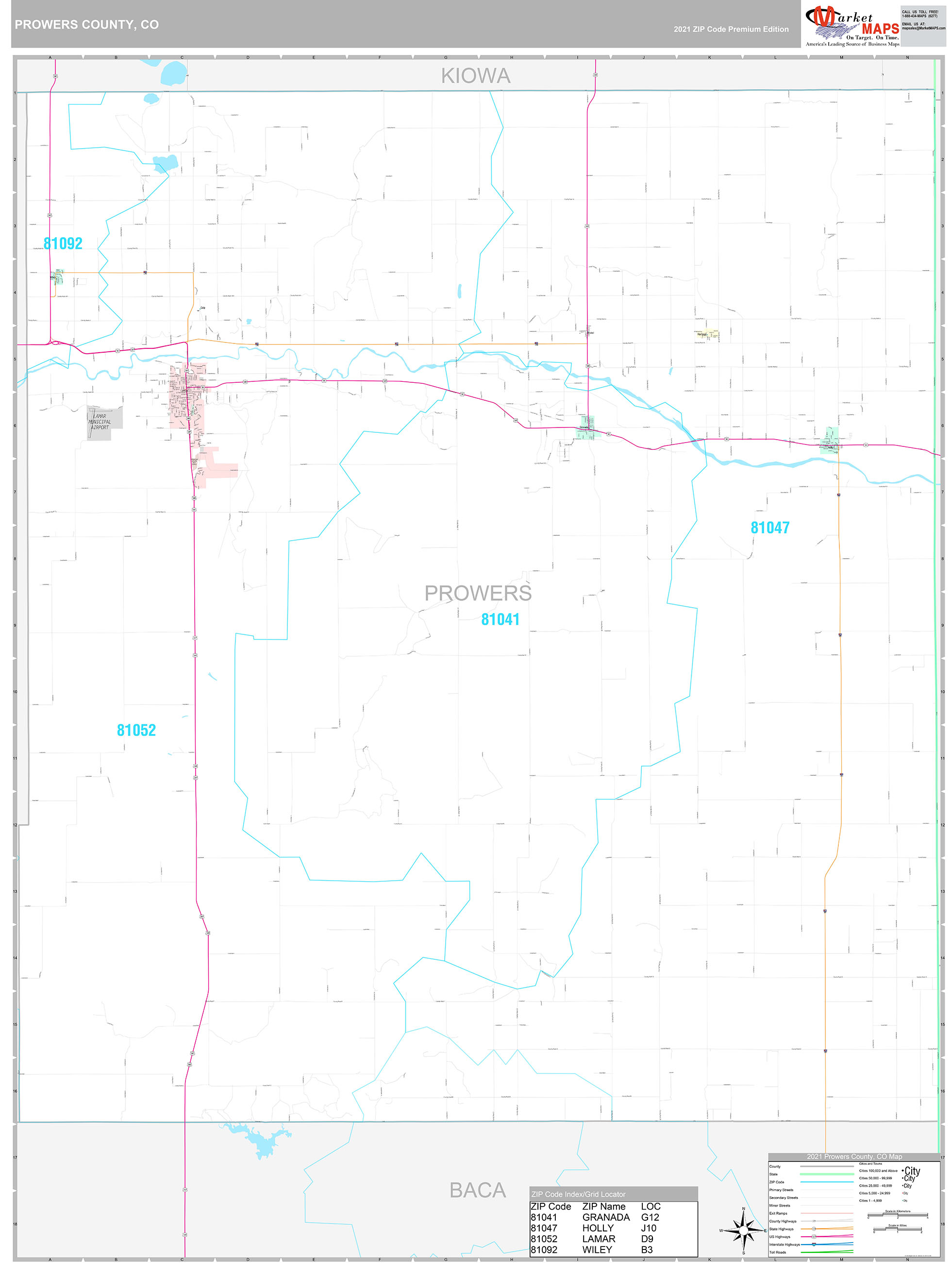 Prowers County, CO Wall Map Premium Style by MarketMAPS