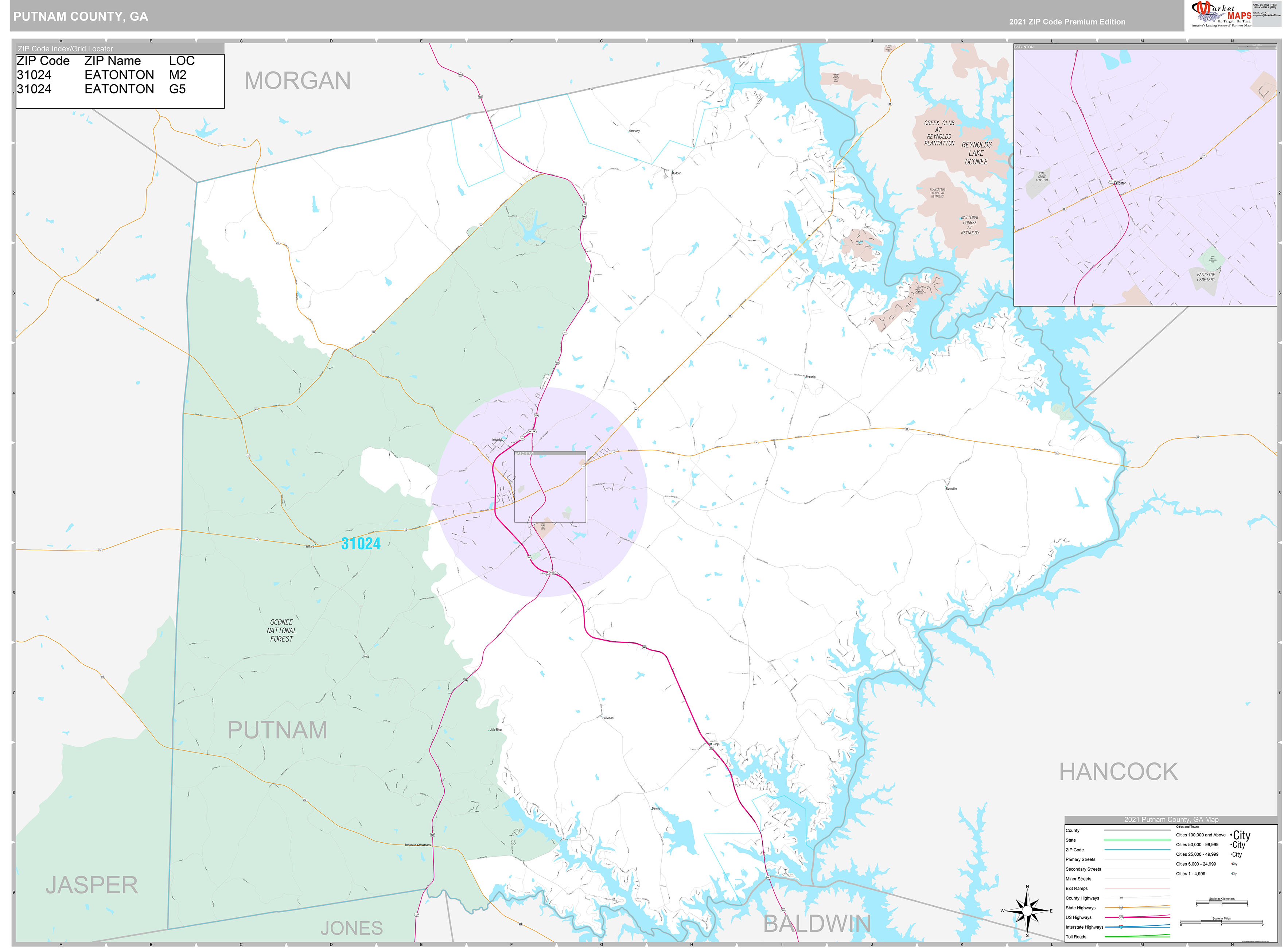 Putnam County, GA Wall Map Premium Style by MarketMAPS MapSales