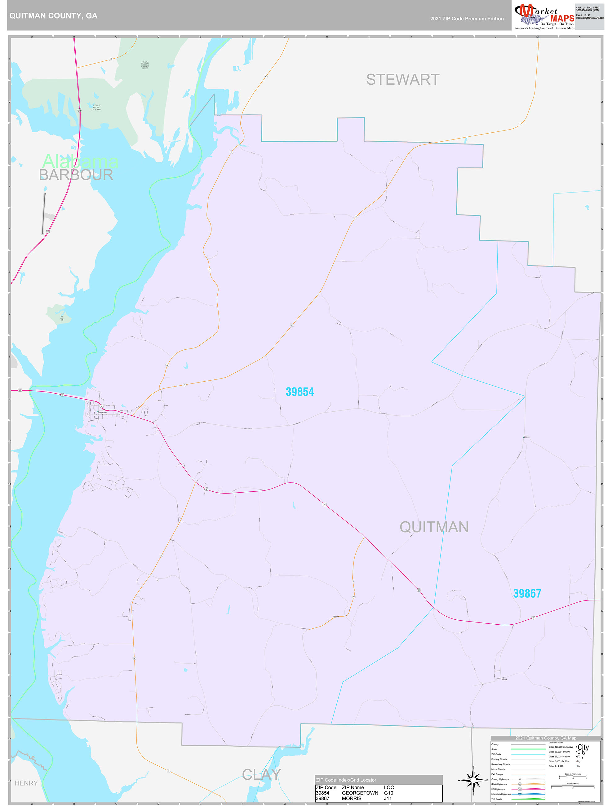 Quitman County, GA Wall Map Premium Style by MarketMAPS