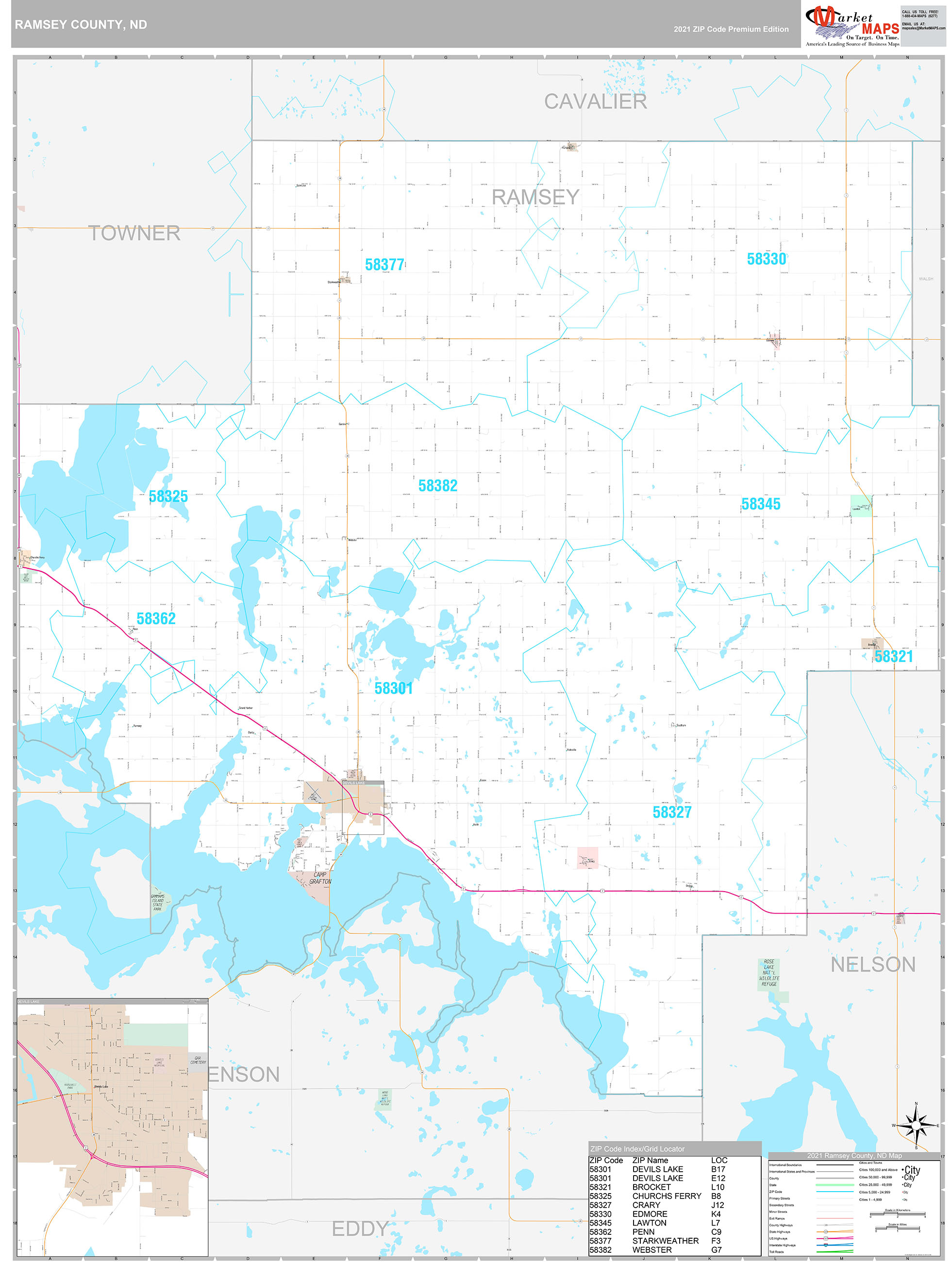Ramsey County, ND Wall Map Premium Style by MarketMAPS