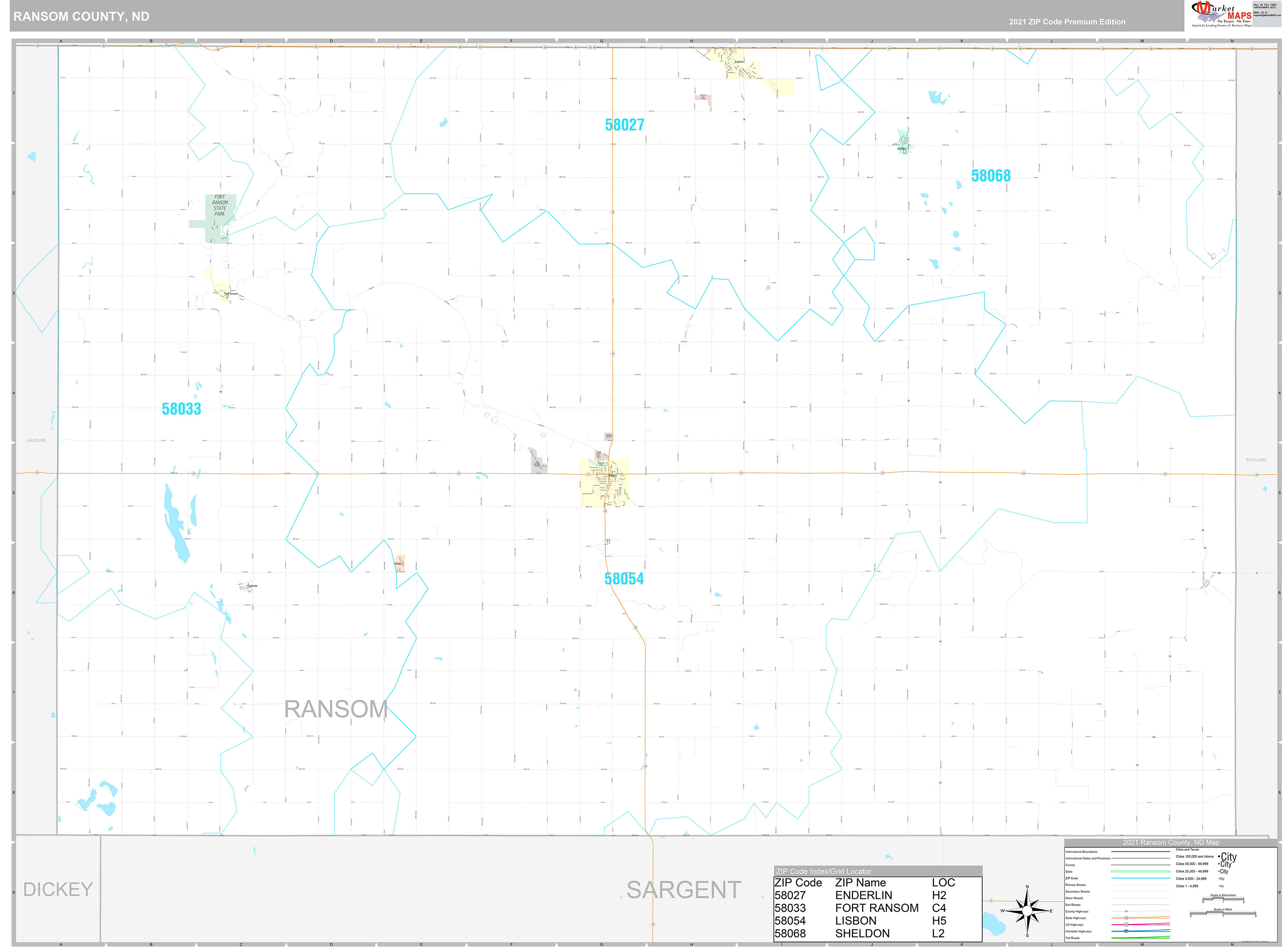 Ransom County, ND Wall Map Premium Style by MarketMAPS